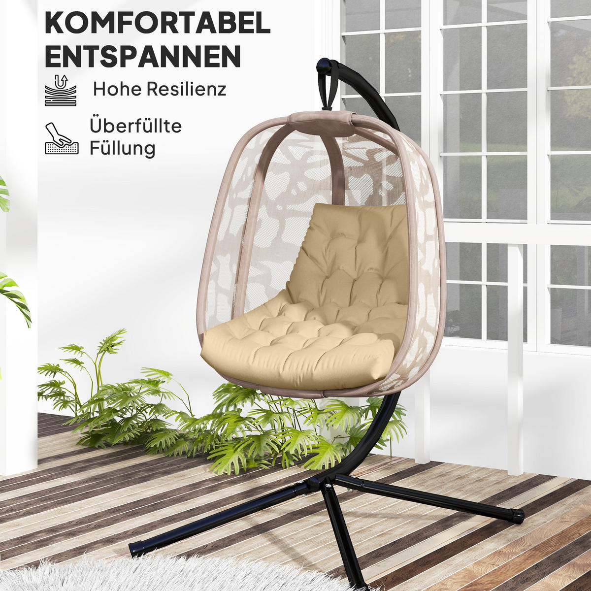 SITZKISSEN für Hängekorb, Beige - Beige, Kunststoff (100/8/120cm) - Outsunny