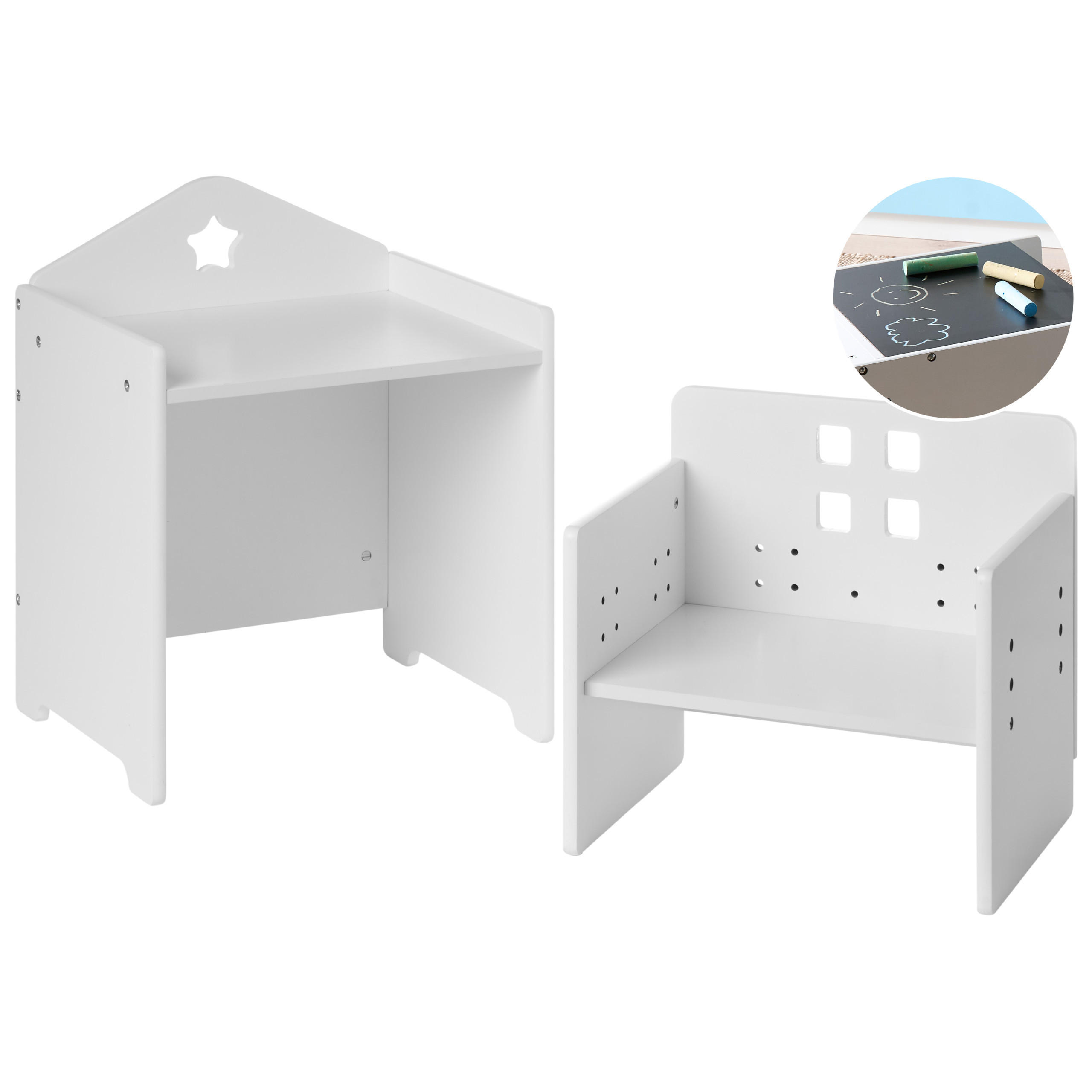 KINDERTISCH und Stuhlset Weiß Montessori Elanora - Weiß, Holzwerkstoff (35/53/30cm) - Beliani