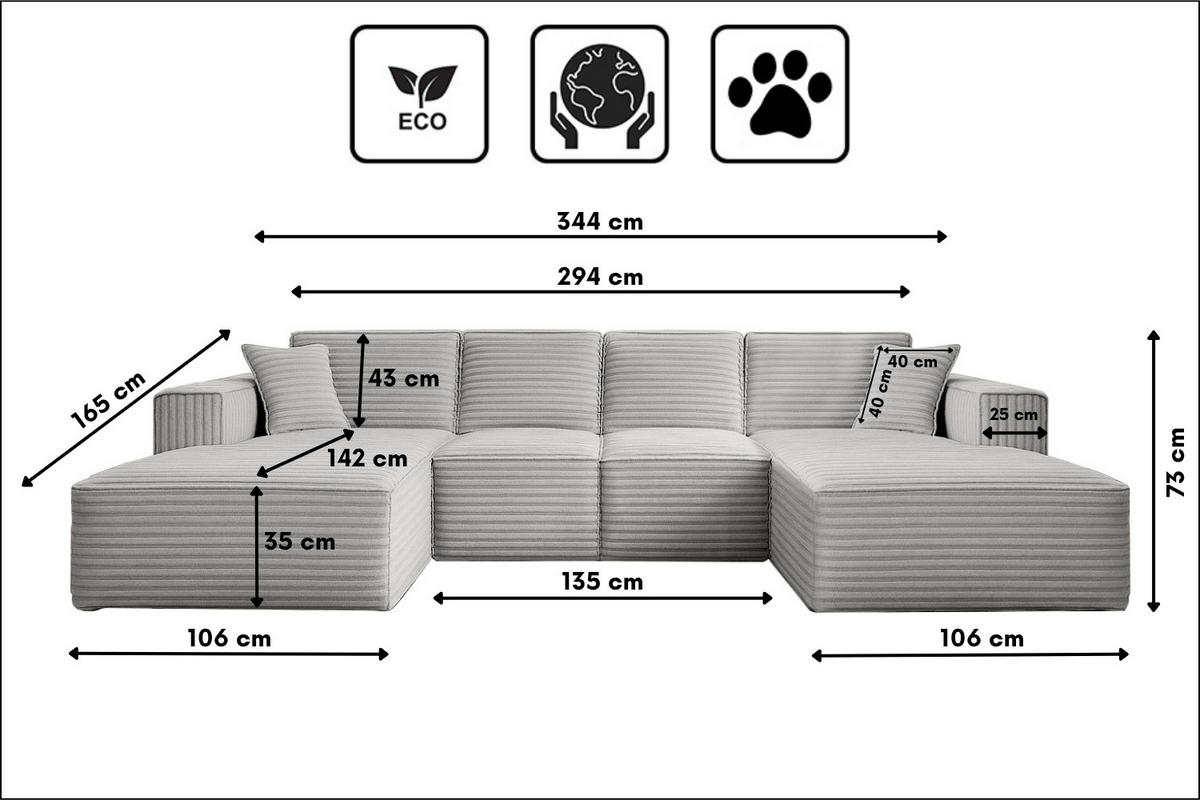 ECKSOFA Siena U ein Stil, der zum Entspannen einlädt, Stoff Velo Hellgrau - Hellgrau, Holz/Textil (344/73/165cm) - Kaiser Möbel