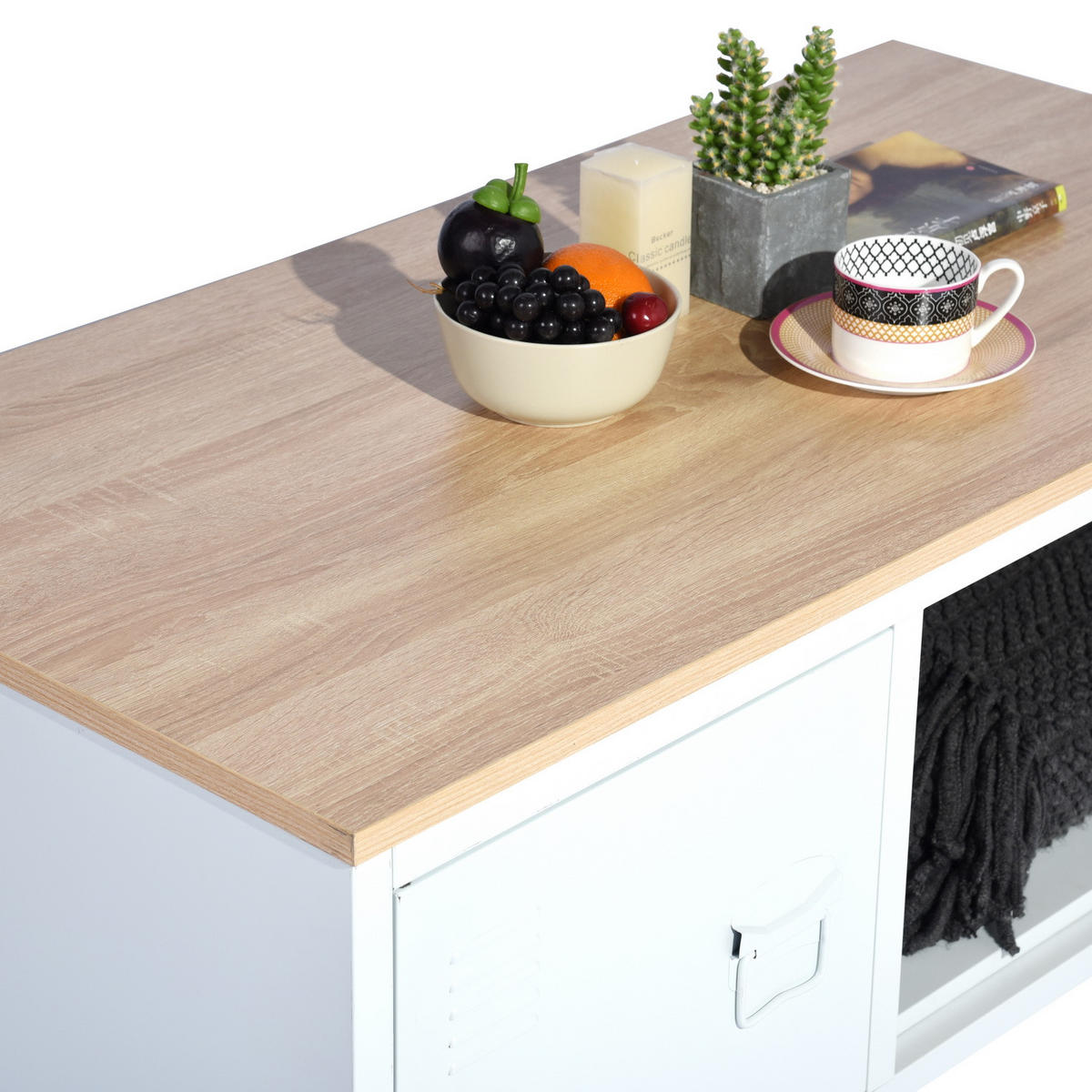 COUCHTISCH weiß metallisch helle Holzoptik Industriestil 120/40/46 cm - Eichefarben/Schwarz, Metall (40/120/46cm) - Urban Meuble