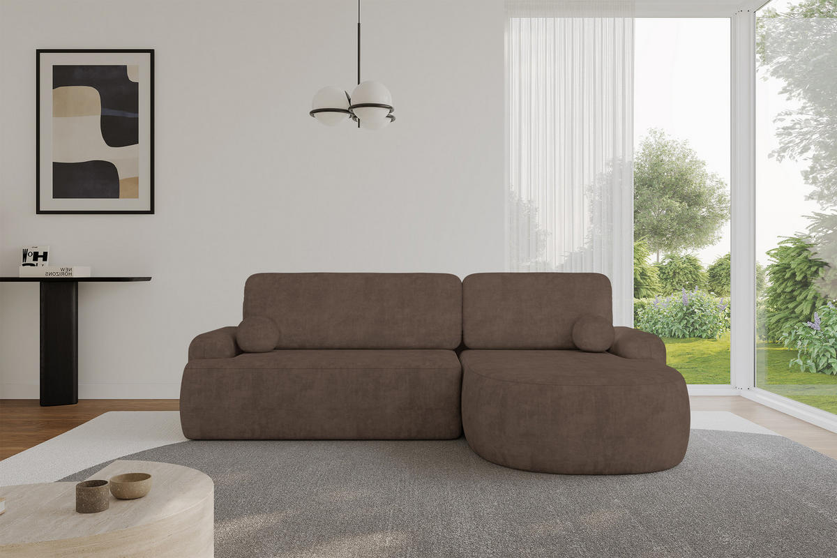 ECKSOFA mit Schlaffunktion und Bettkasten LIRA-L - 264x172x89 Braun - Braun, Holzwerkstoff/Textil (172/264cm) - ALTDECOR