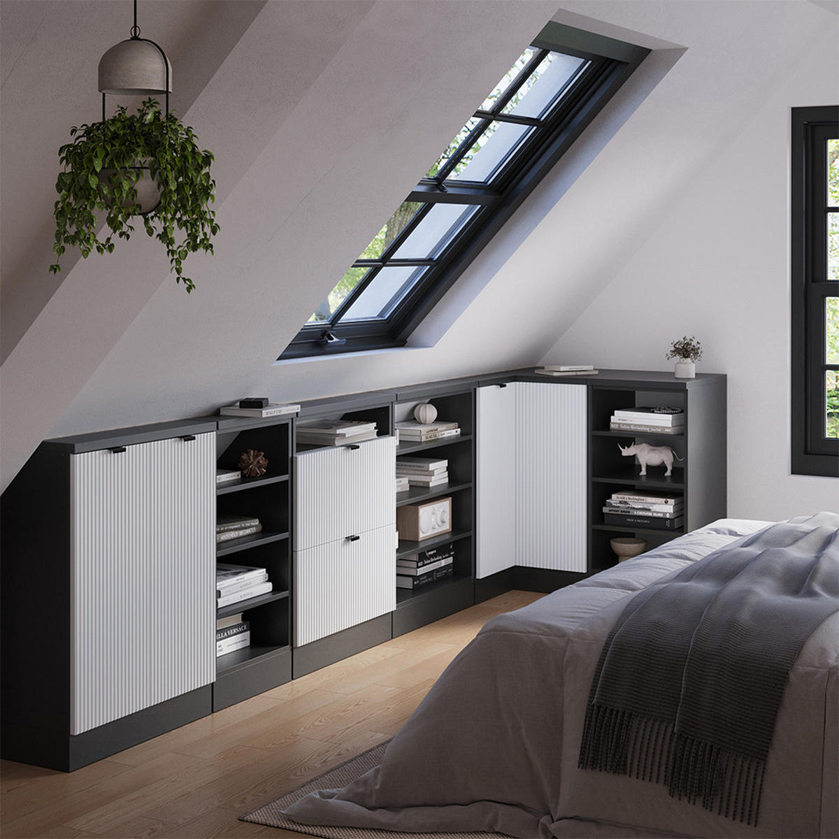 DACHSCHRÄGENSCHRANK ECKSCHRANK Rion Weiß Riffel 75.6 x 81.6 cm mit 1 Tür - Weiß, Holzwerkstoff (75.6/81.6/46cm) - Vicco