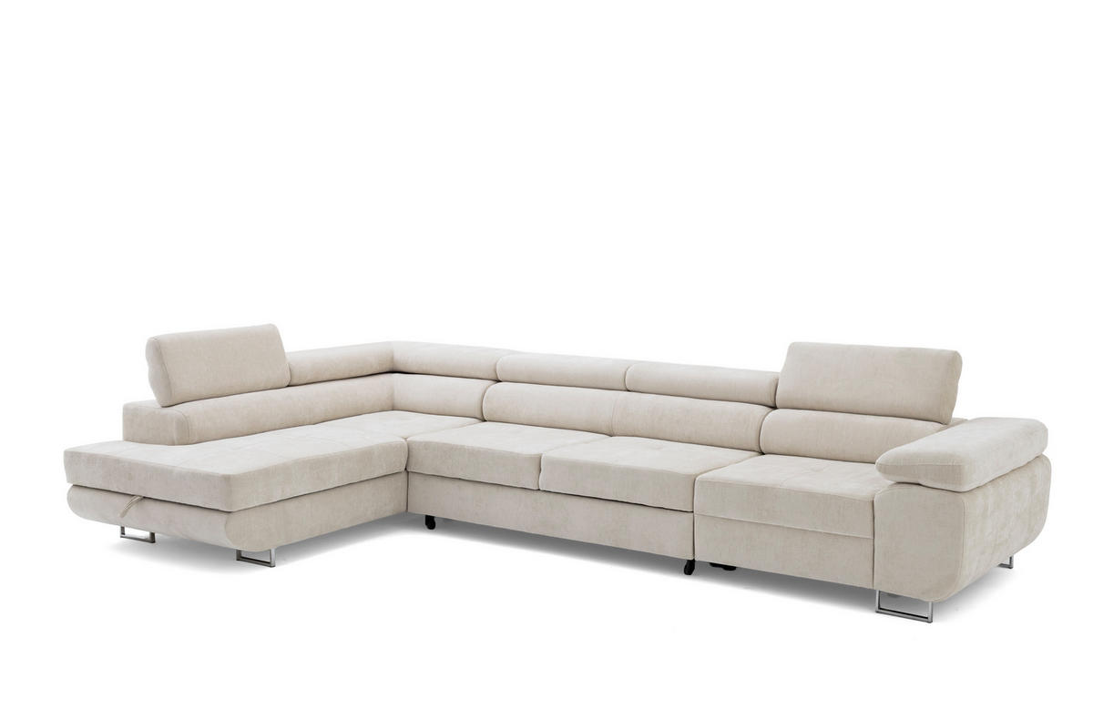 ECKSOFA WILD MAXI L Links mit Schlaffunktion 125x195 Chenille Beige - Chromfarben/Beige, Holz/Textil (350/203cm) - Muffo