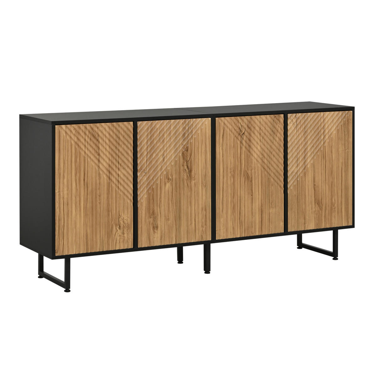 SIDEBOARD 140/40/70 cm mit 3 Türen, verstellbaren Einlegeböden und LED-Beleuchtung in Hochglanz, Weiß/Schwarz - Weiß, Holzwerkstoff (140/70/40cm) - Redom