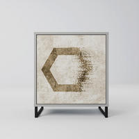 SIDEBOARD HEXAGONAL SHAPES, Grau, 57,5x42x67,5 cm, Schwarze Metall-Rahmenfüße - Multicolor/Schwarz, Holzwerkstoff/Metall (57.5/67.5/42cm) - SpaceRebels