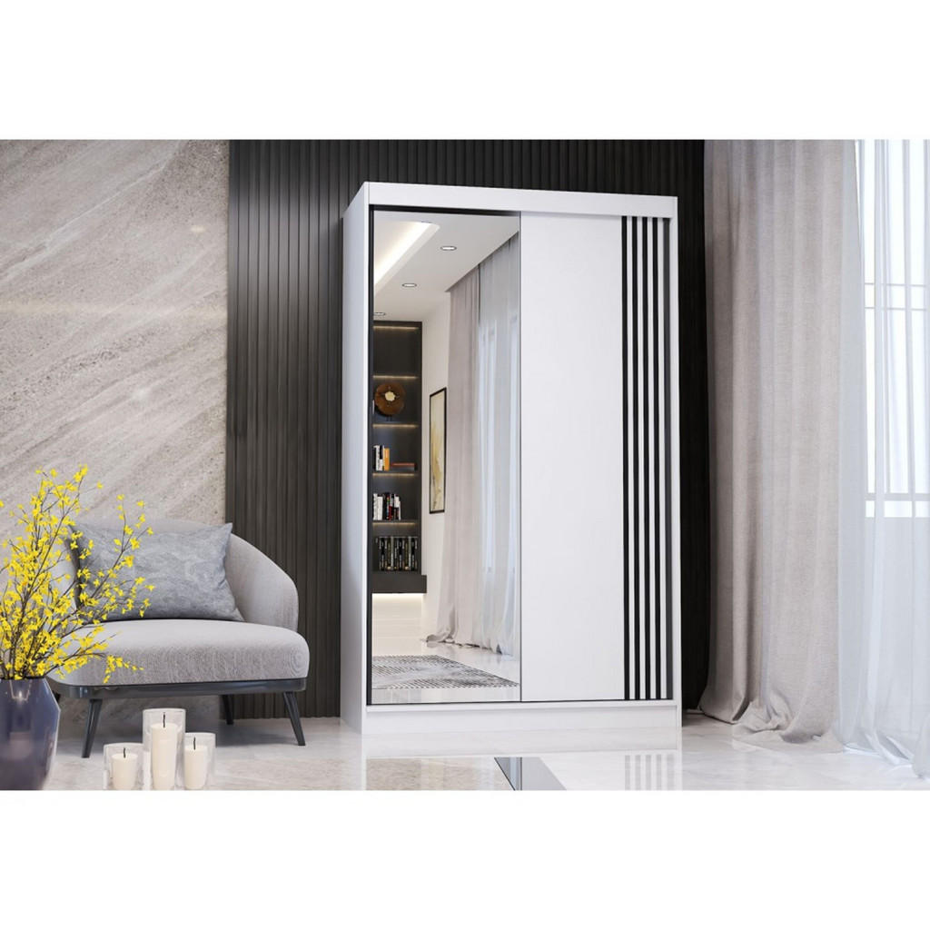 Thumbnail - Möblo Schiebetürenschrank, Weiß, Metall, Rechteckig, 120x200x61 cm, Schlafzimmer, Kleiderschränke, Schwebetürenschränke