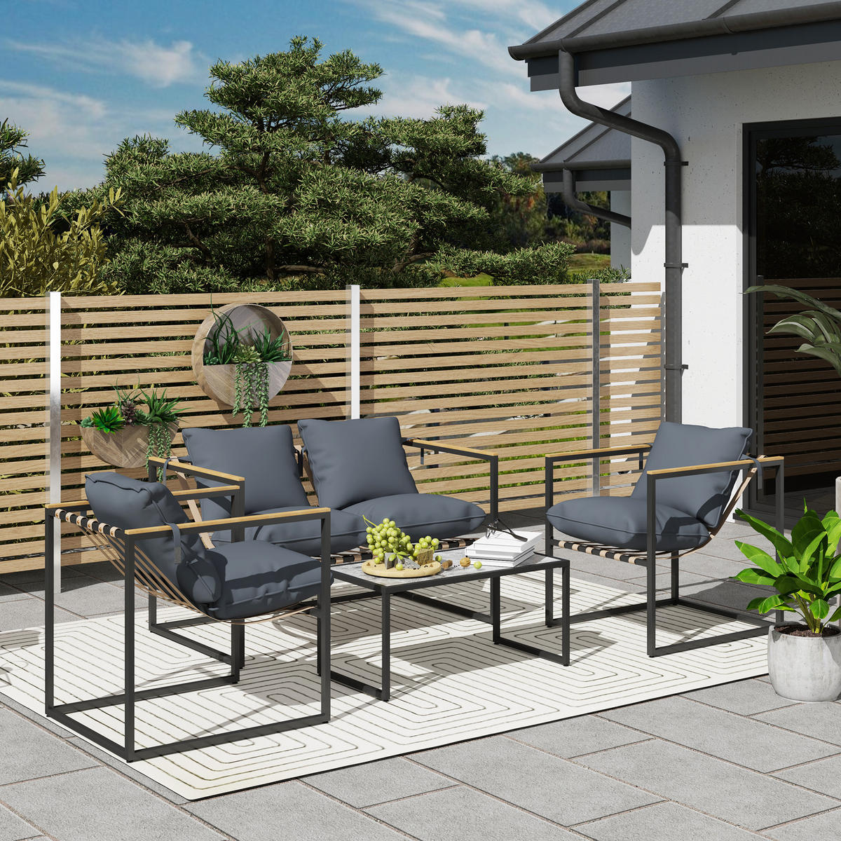 GARTENMÖBEL-SET 4 Personen Grau - Grau, Metall - Outsunny