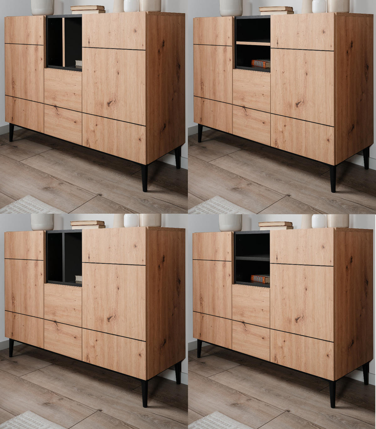 KOMMODE Eiche Artisan, schwarz 120 cm, Sideboard mit viel Stauraum - Schwarz/Eiche Artisan, Holzwerkstoff (120/90/42cm) - Furn.Design