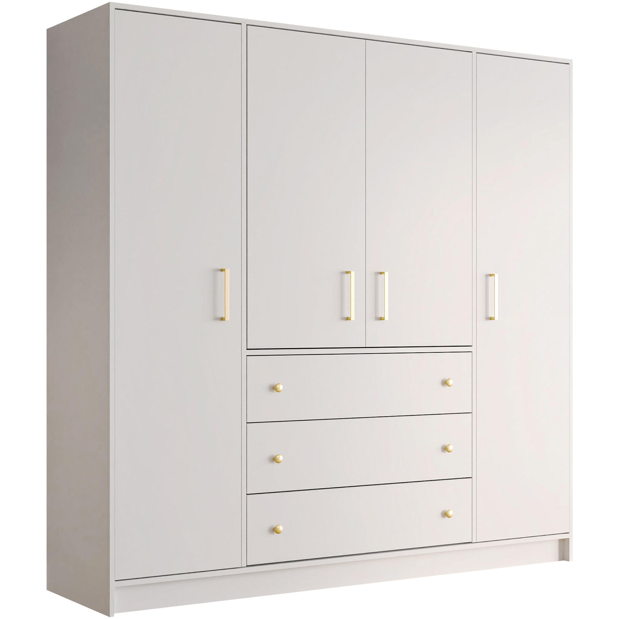 DREHTÜRENSCHRANK Rilo mit 4 Türen und 3 Schubladen, 200 cm, Kaschmir - Kaschmir/Goldfarben, Holzwerkstoff (196/200/58cm) - Beautysofa