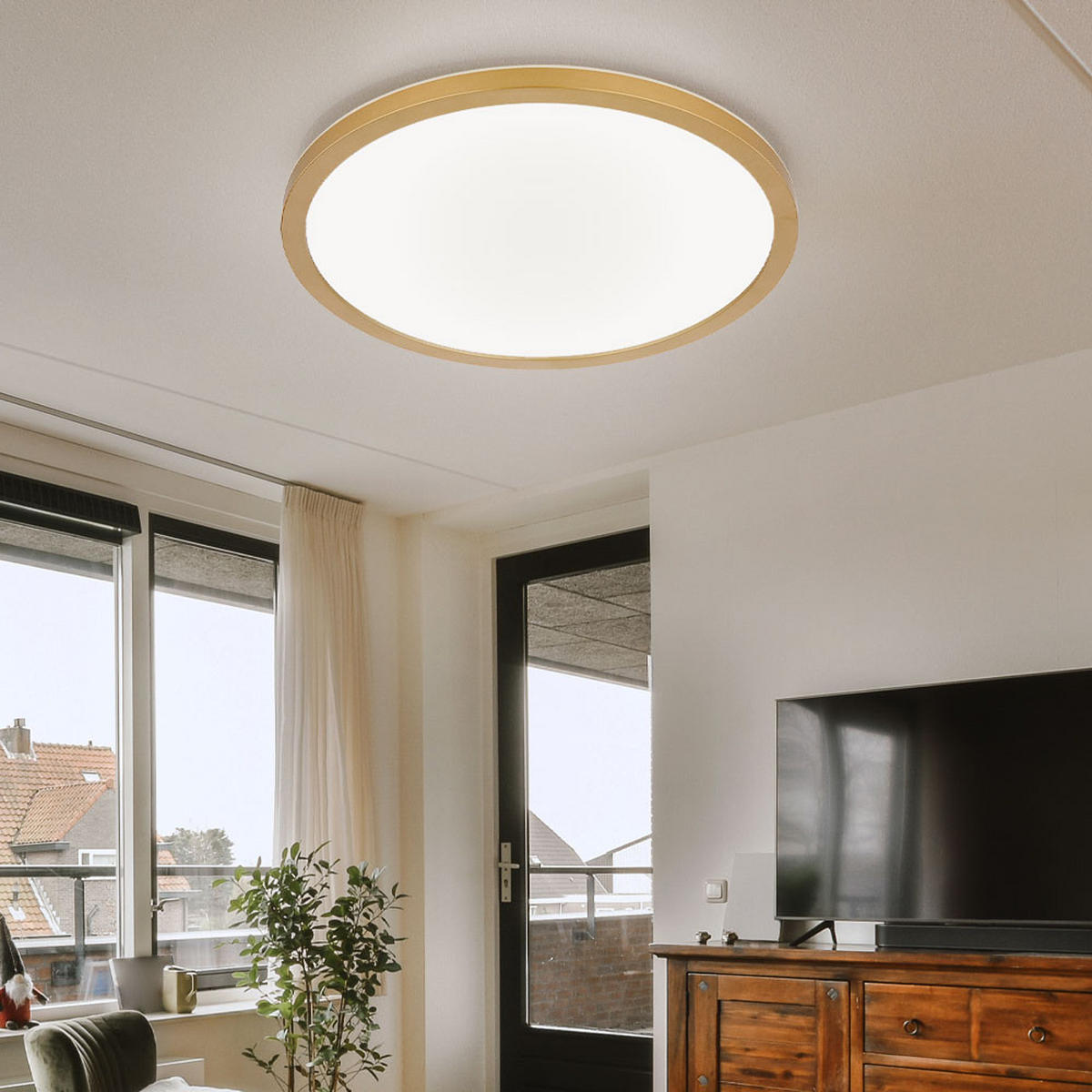 LED DECKENLEUCHTE Messing Opal - Messingfarben, Kunststoff (29.4/29.4/2.5cm) - Globo Lighting