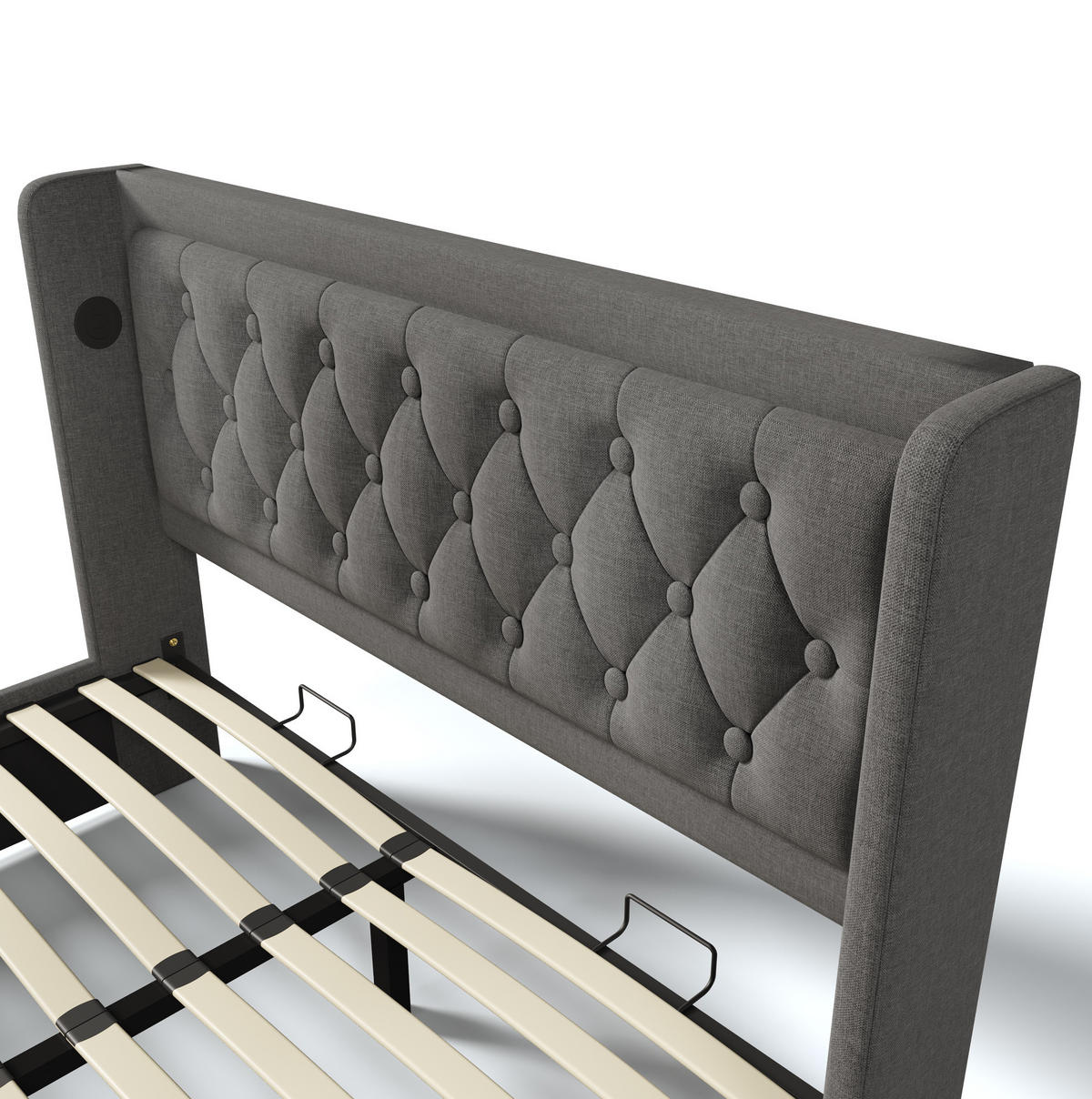 POLSTERBETT aus Baumwolle 180x200 cm Grau mit Bettkasten, LED-Beleuchtung und USB-/Typ-C-Anschlüssen - Grau, Textil (180/200cm) - IVMEU