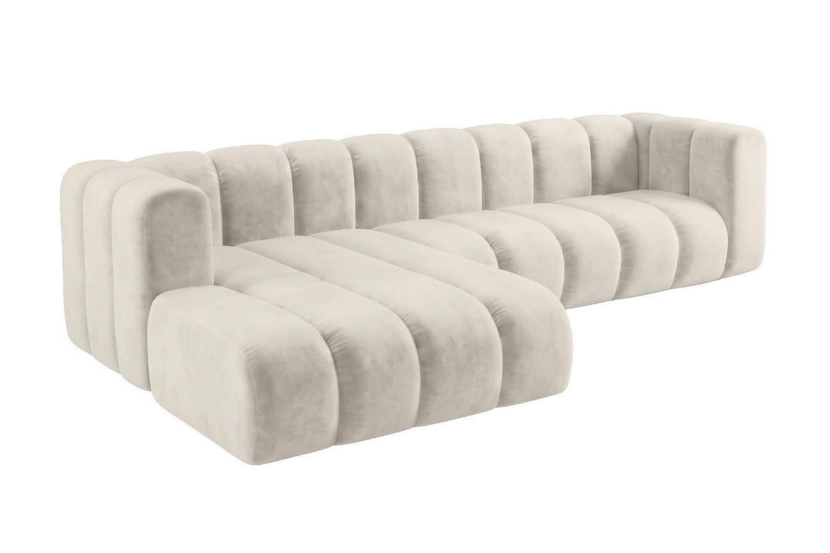ECKSOFA Modulares In L-Form, Velvet-Stoff Riviera, Ecru, Links, GRAND 287 cm - Creme, Holz (287/179cm) - Kaiser Möbel