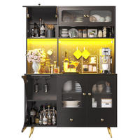 ANRICHTE Küchenschrank 120/40/176 cm aus MDF und Glas mit LED-Beleuchtung und Steckdosenleiste Schwarz - Schwarz, Holzwerkstoff (120/176/40cm) - Modenvie