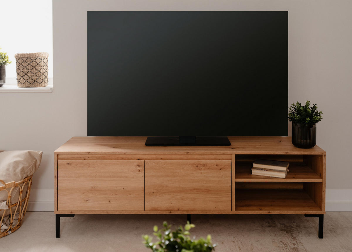 TV-LOWBOARD Eiche Artisan 150 cm, TV Unterteil mit Stauraum - Schwarz/Eiche Artisan, Holzwerkstoff/Metall (150/49/40cm) - Furn.Design