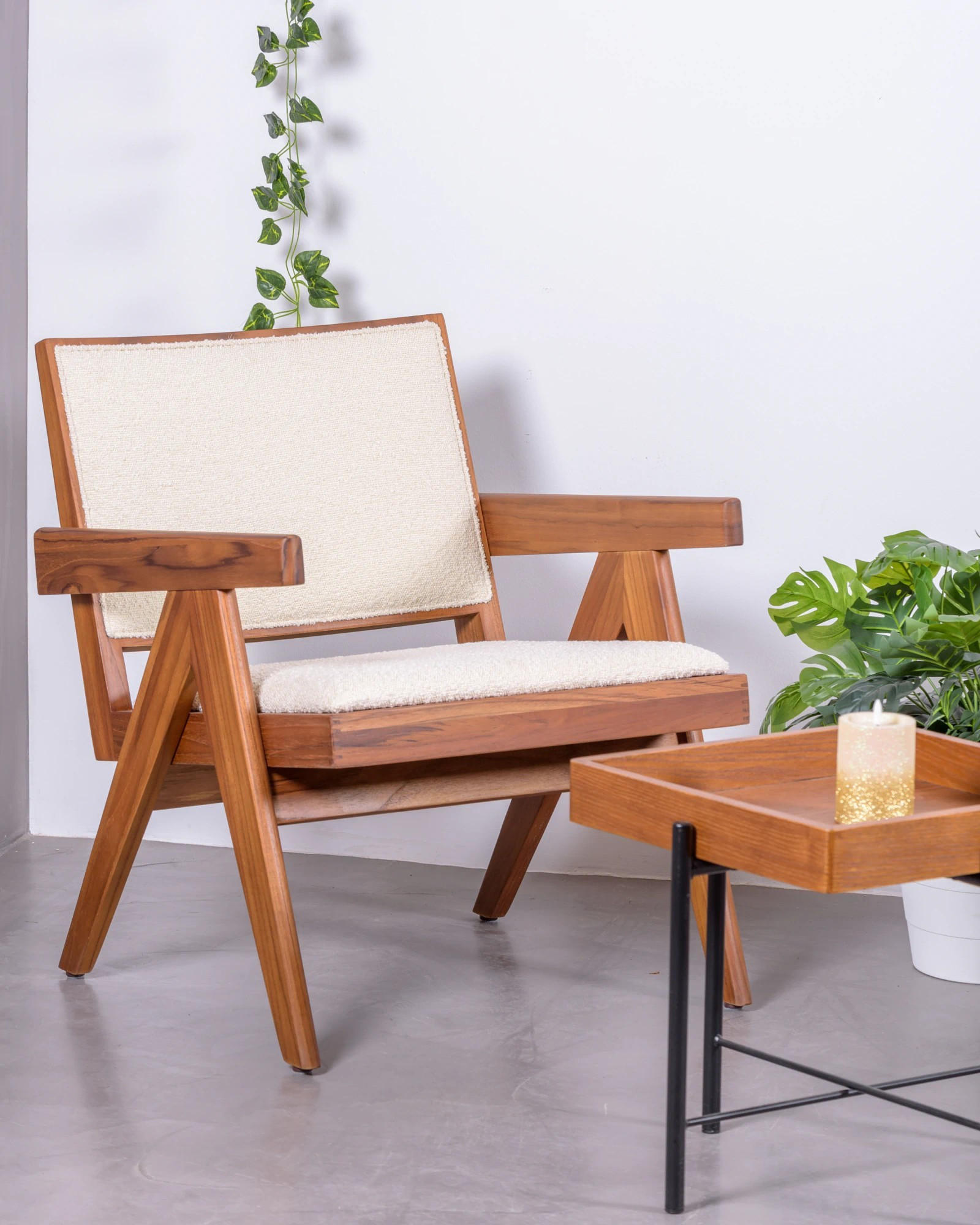 SESSEL Boucle Weiß - Weiß, Holz (59/70/58cm) - Nest Dream