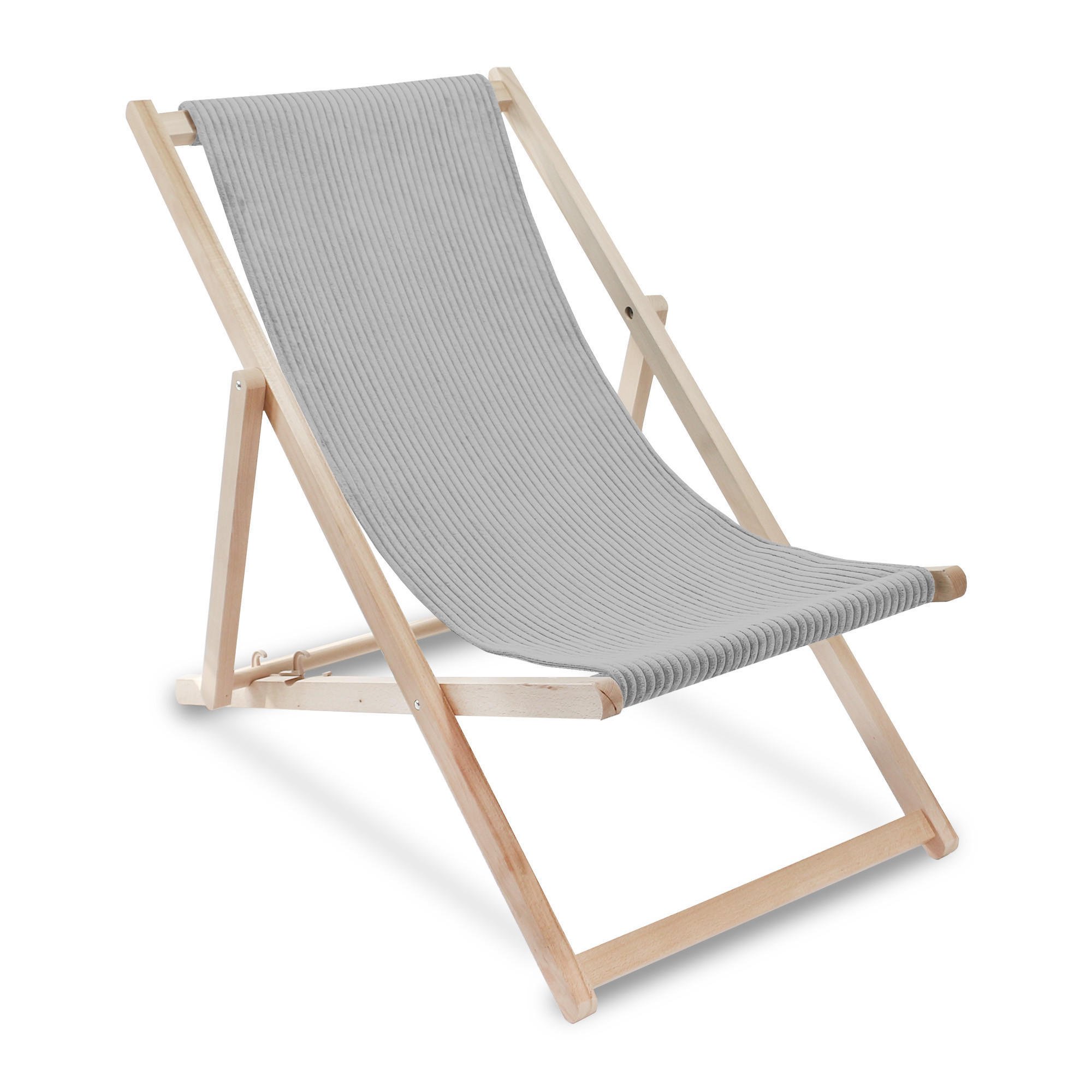 HOLZLIEGESTUHL klappbar Buchenholz Cord-Gewebe Cool Gray M - Hellgrau, Holz/Textil (54/85/92cm) - Dreamroots