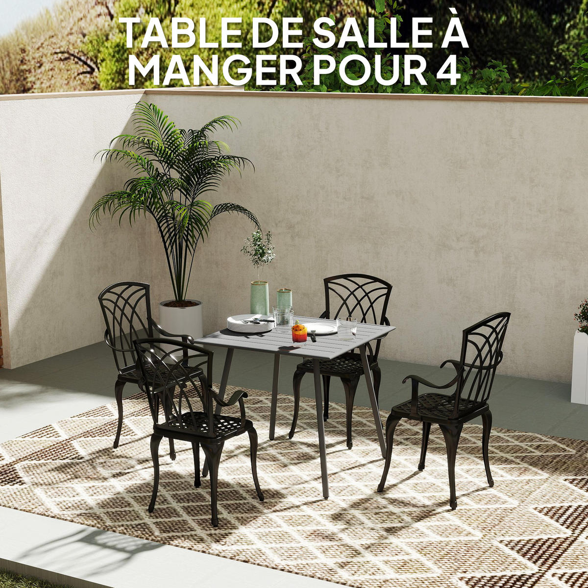 GARTENTISCH DE-14123 quadratisch 80x80 cm, Lattenrost Grau - Grau, Metall (80/80/74cm) - ComfortXL