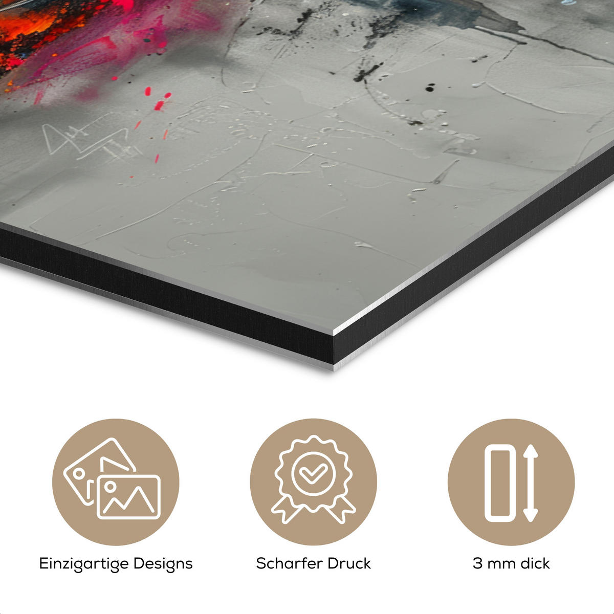 METALLBILD Moderne Kunst - Orange - Grau - Abstrakt 60x40 cm - Hellgrau, Metall (60/40cm) - MuchoWow