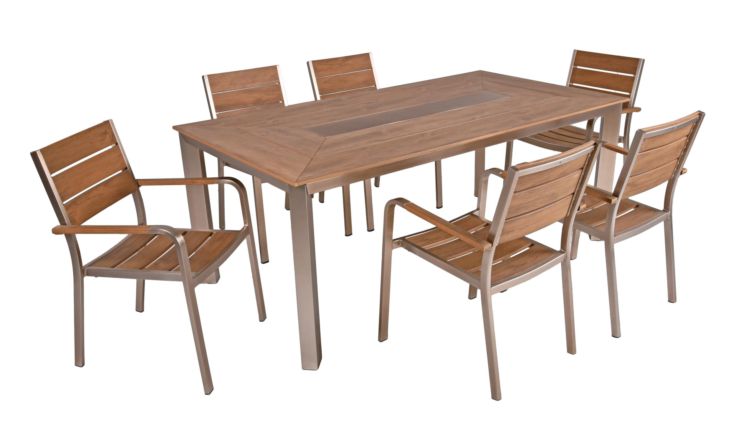 GARTEN-SITZGRUPPE Armin 7-teilig Stuhl Klassik offen Gartenmöbel-Set - Braun, Kunststoff - DELUKE