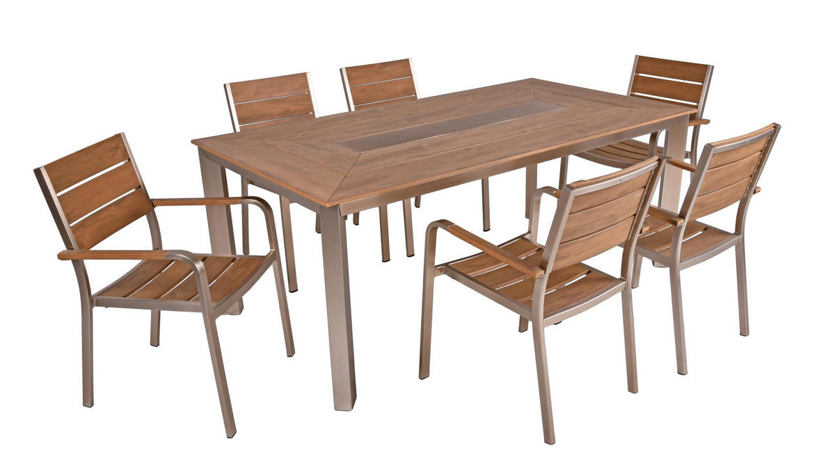 GARTEN-SITZGRUPPE Armin 7-teilig Stuhl Klassik offen Gartenmöbel-Set - Braun, Kunststoff - DELUKE