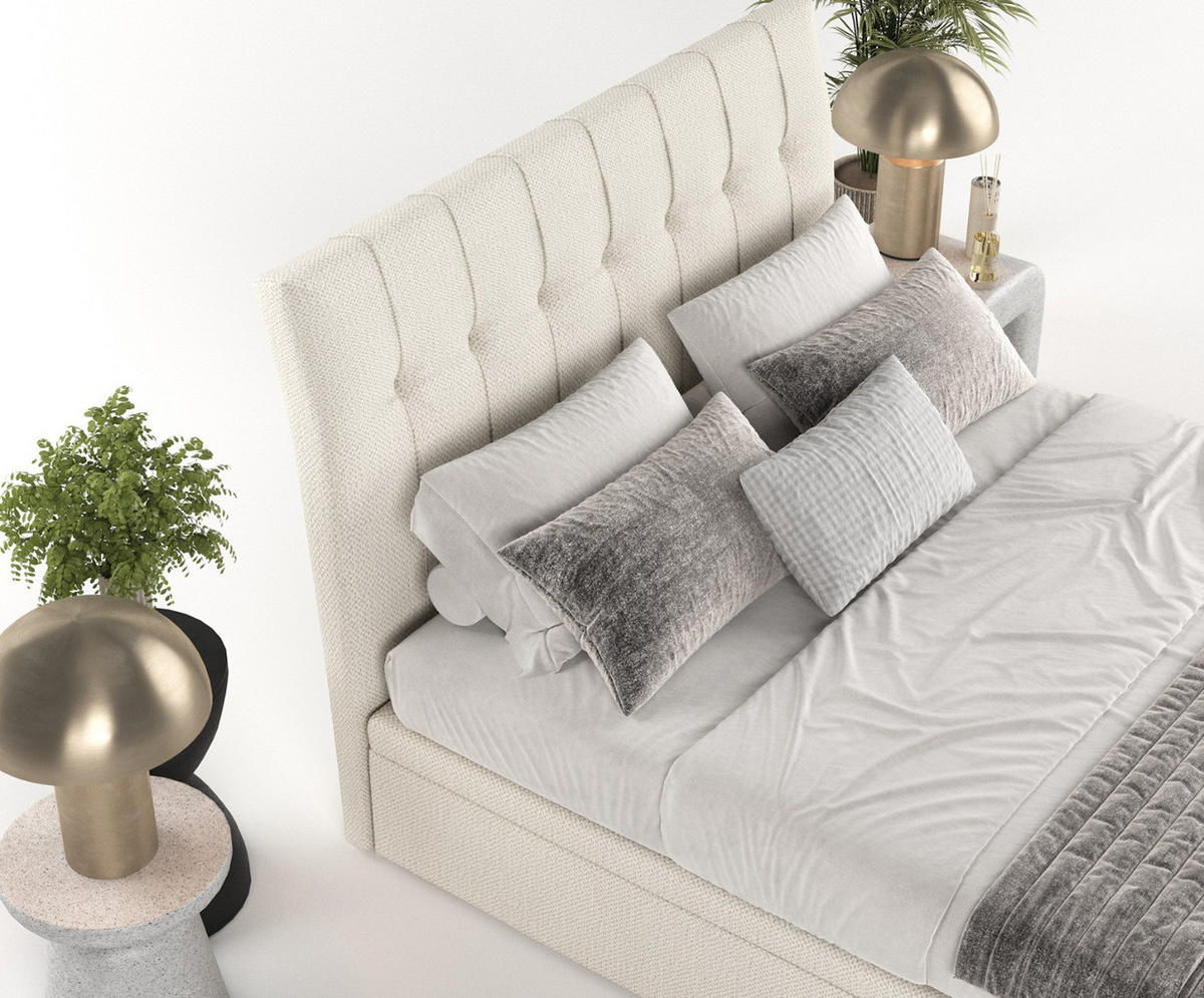 POLSTERBETT Kelsea mit Stauraum 120/200 cm Hellbeige im Alta Stoff - Sandfarben/Schwarz, Holz/Holzwerkstoff (120/200cm) - AltaBeds