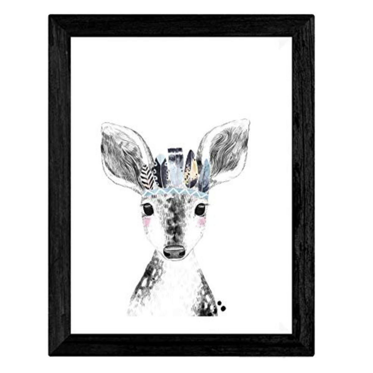 POSTER Set mit 4 Kindertiere mit farbigen Federn A3 Schwarzer Rahmen - Schwarz, Papier (29.7/3cm) - Nacnic