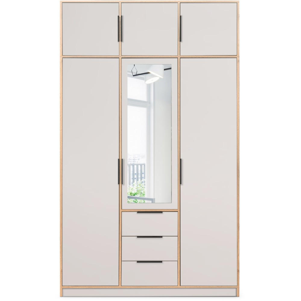 DREHTÜRENSCHRANK Livo mit 3 Türen und 3 Schubladen, mit Schrankaufsatz, kaschmir+eiche Wotan, 150 cm - Kaschmir/Eiche Wotan, Holzwerkstoff (150/245/57cm) - Beautysofa