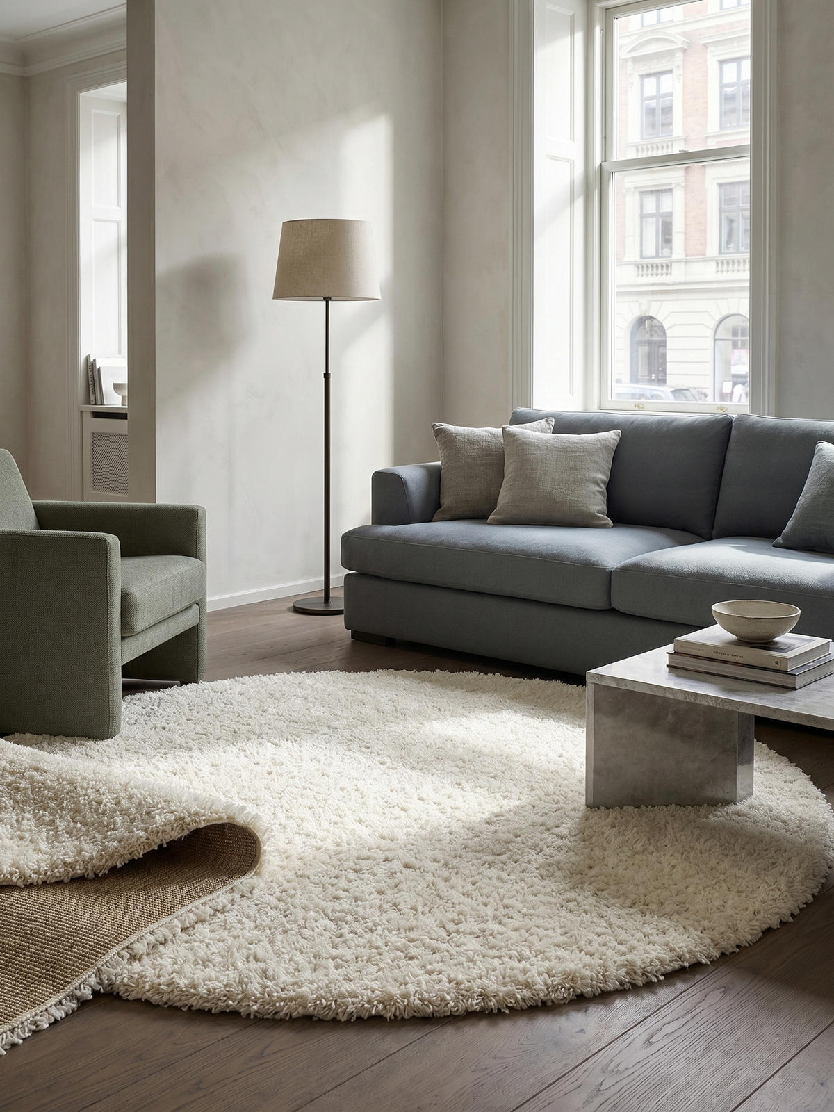 TEPPICH Wohnzimmer Hochflor Einfarbig Weich Flauschig Waschbar Rund Creme 200x200 cm – RHEIN - Beige, Textil (200/200cm) - KADIMA DESIGN