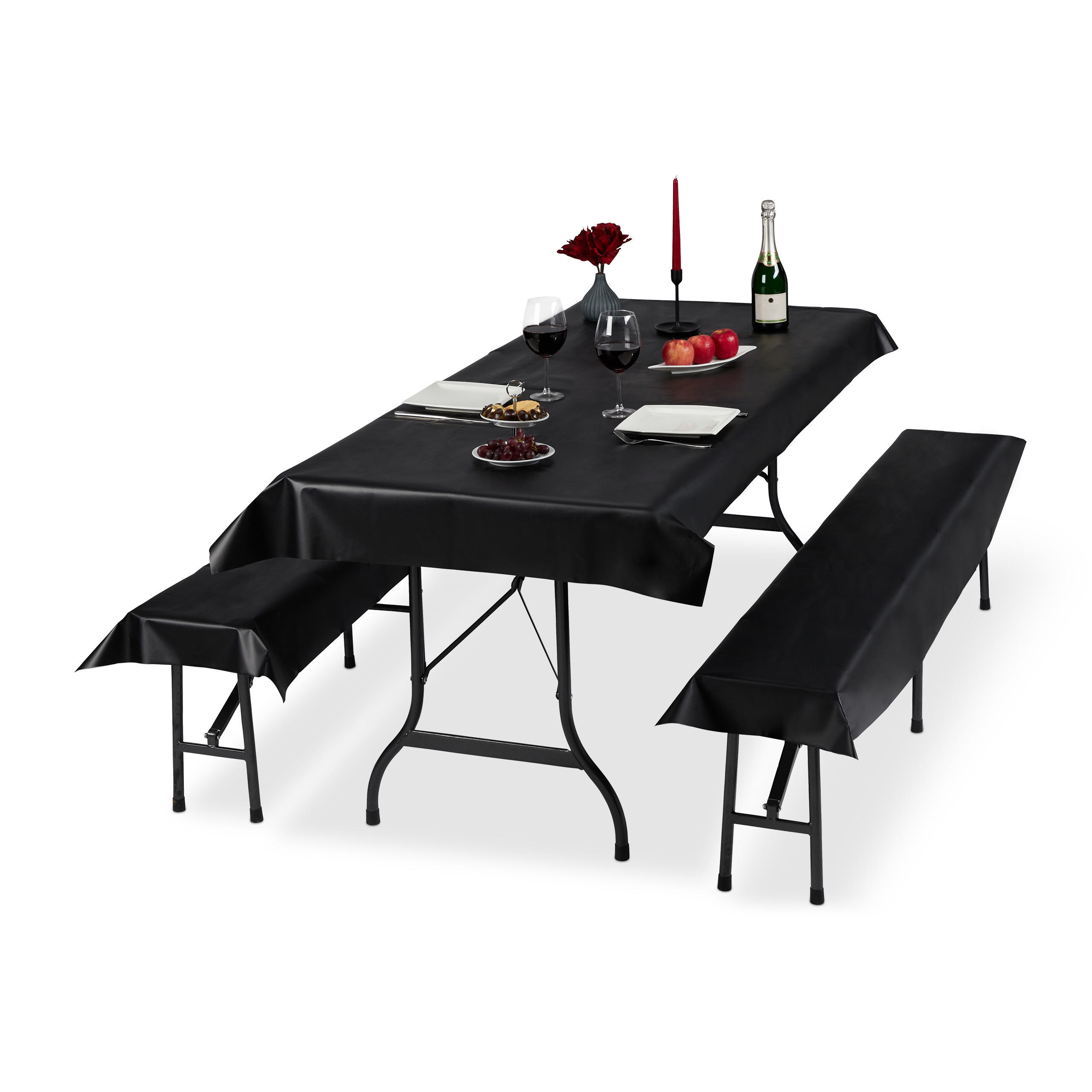 3TLG.BIERZELTGARNITUR - Schwarz, Textil (100/0.1/250cm) - Relaxdays