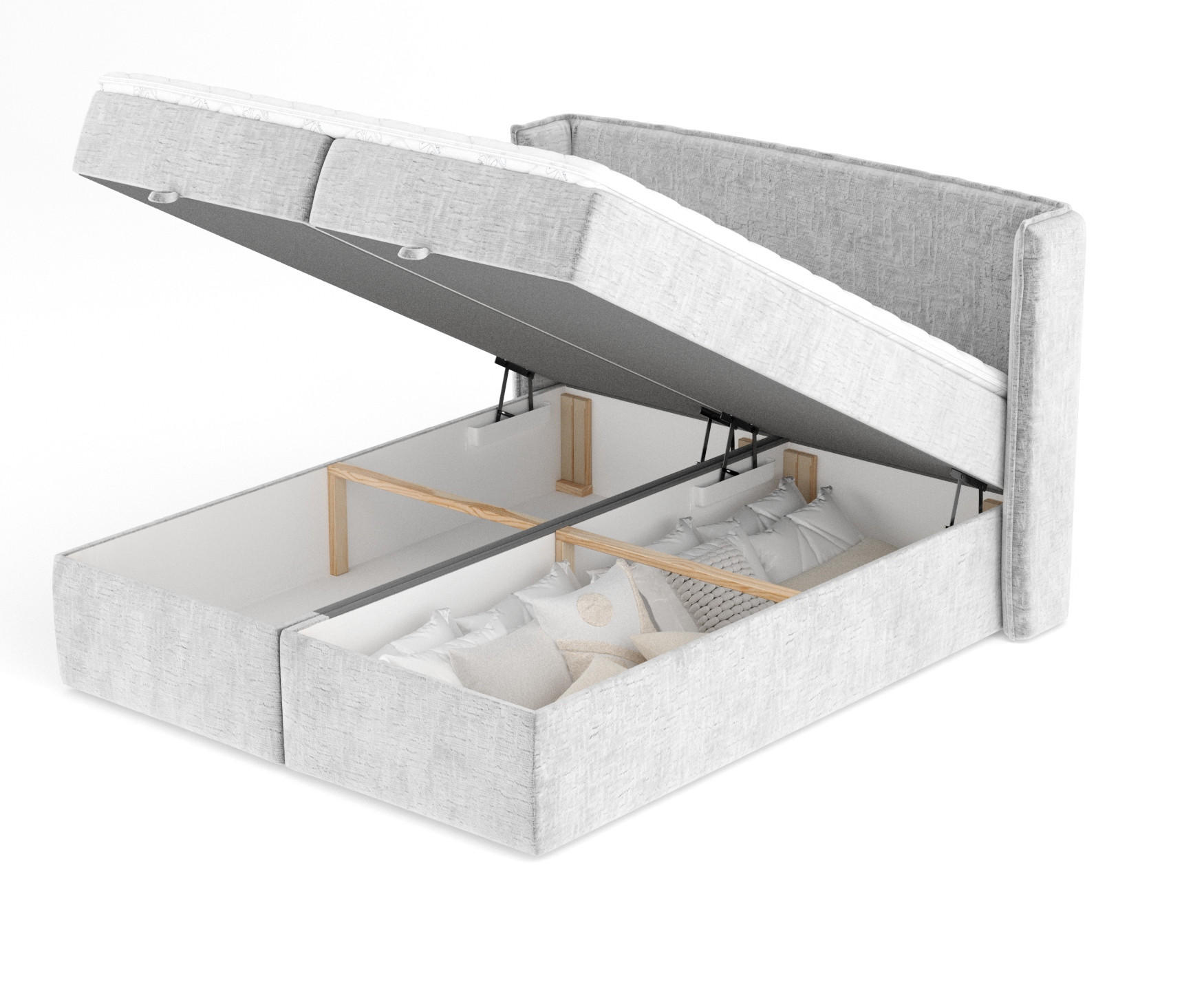 BOXBETT Passion Hellgrau 200/200 cm mit Matratze und Topper - Hellgrau/Schwarz, Holz/Holzwerkstoff (200/200cm) - Maison de Reve