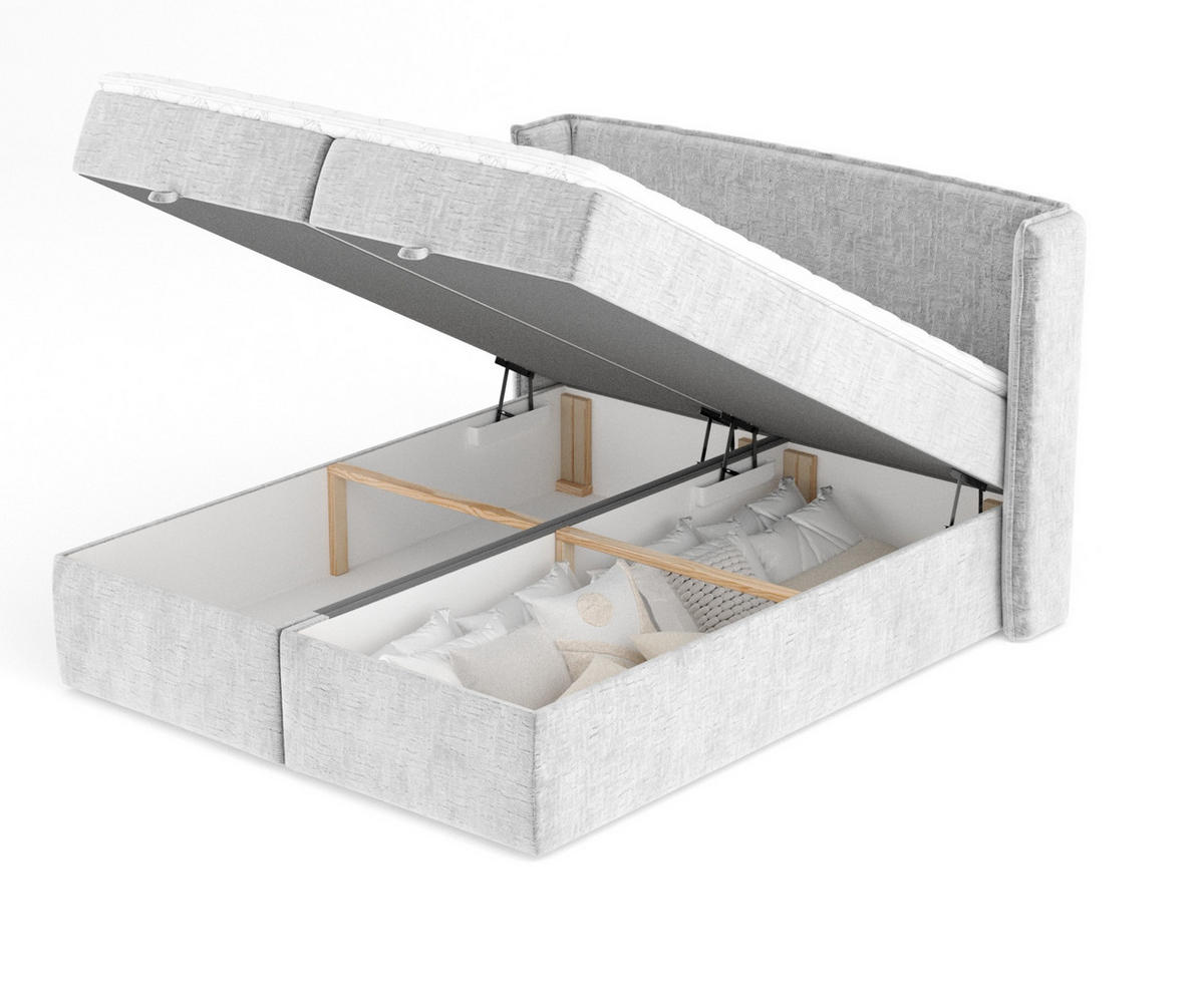 BOXBETT Passion Hellgrau 160/200 cm mit Matratze und Topper - Hellgrau/Schwarz, Holz/Holzwerkstoff (160/200cm) - Maison de Reve