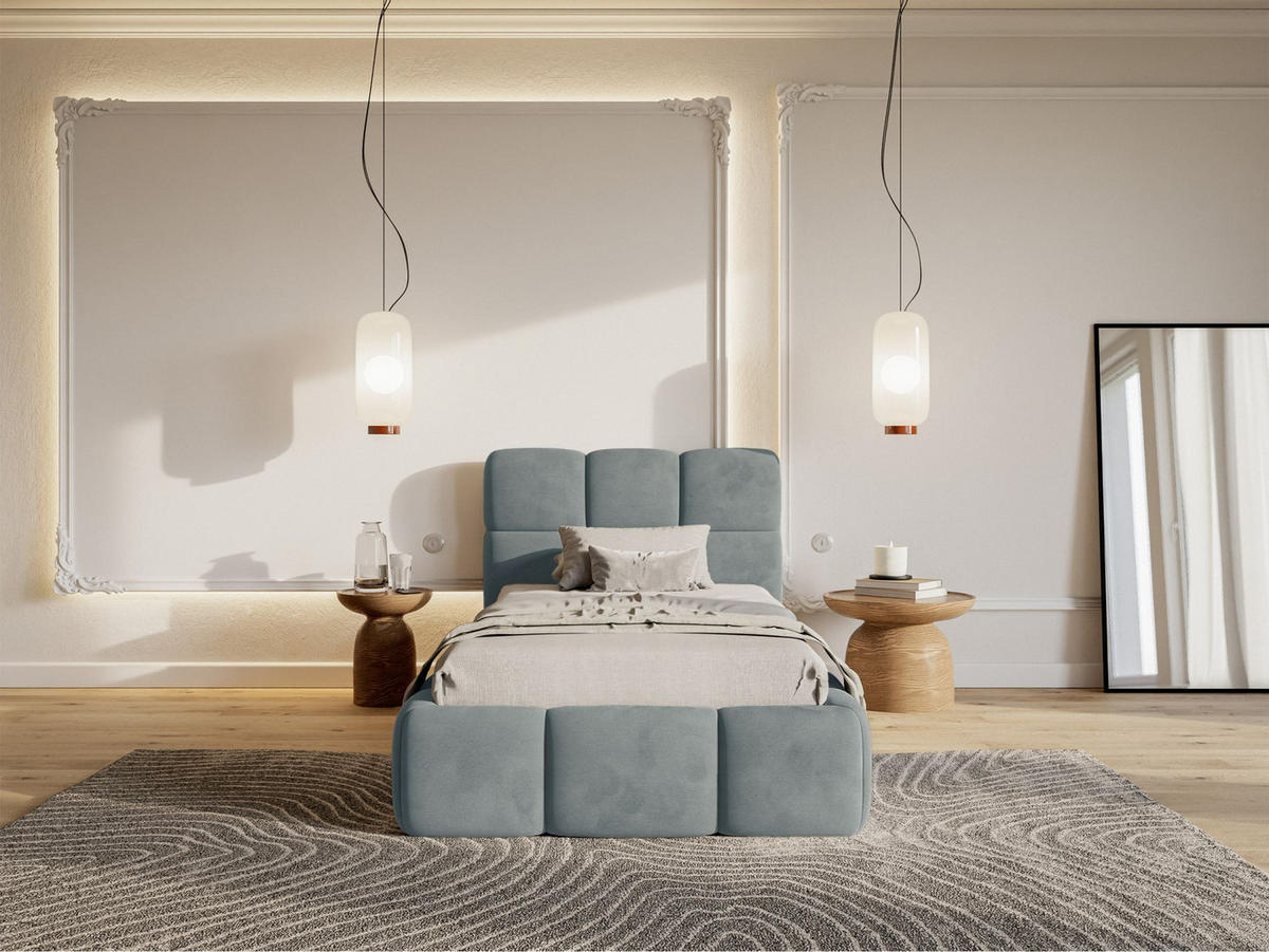 POLSTERBETT Cloudy Grau Samt, Bettkasten & Lattenrost, 90x200 cm - Schwarz/Grau, Kunststoff/Textil (90/200cm) - Selsey