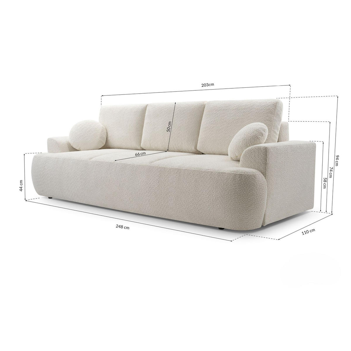 3-SITZER SOFA Barletto Dunkelgrau Bouclé - Dunkelgrau/Schwarz, Holz/Textil (248/94/110cm) - Selsey