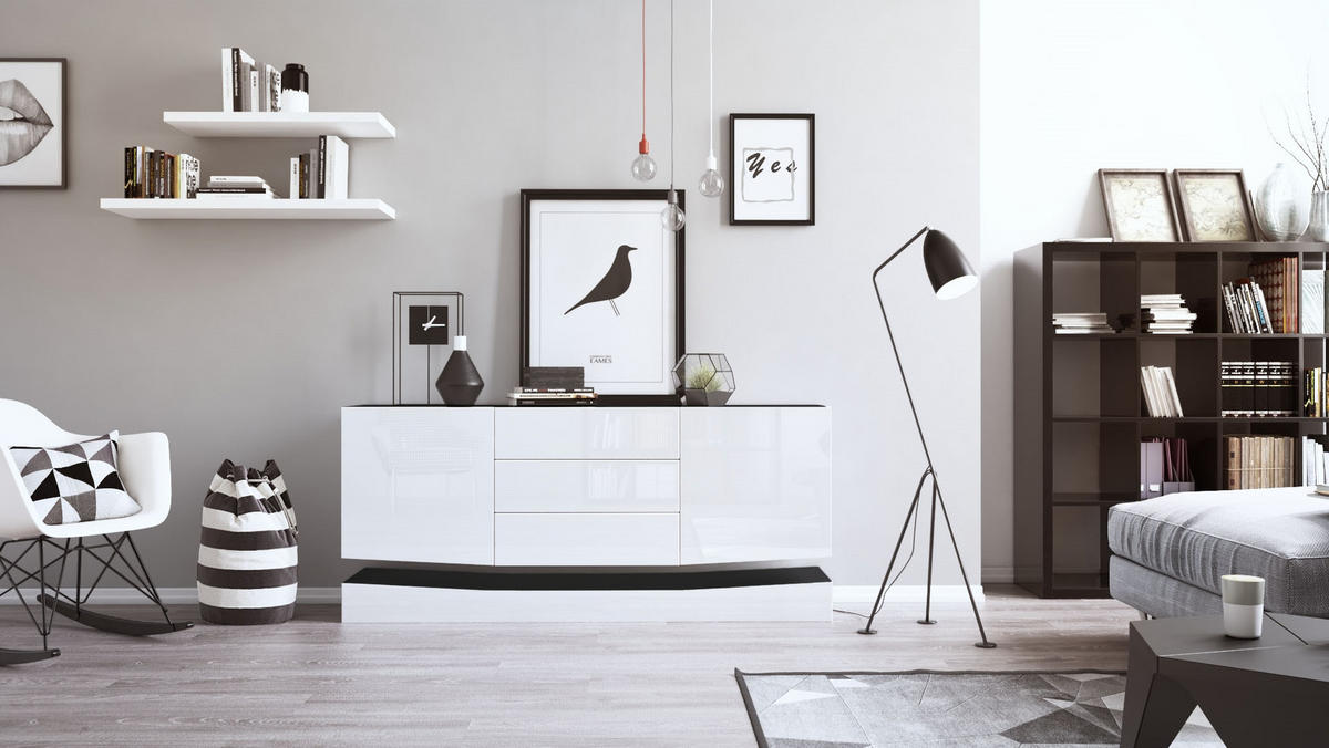 SIDEBOARD City Fronten in Weiß Hochglanz - Weiß Hochglanz, Holzwerkstoff (178/82/39cm) - Vladon
