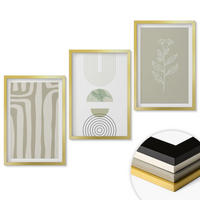 WANDBILDER 3er Set - 40x60 cm Goldrahmen - Geometrische Pflanzenmuster - Goldfarben, Kunststoff (40/60cm) - ArtPrintCave