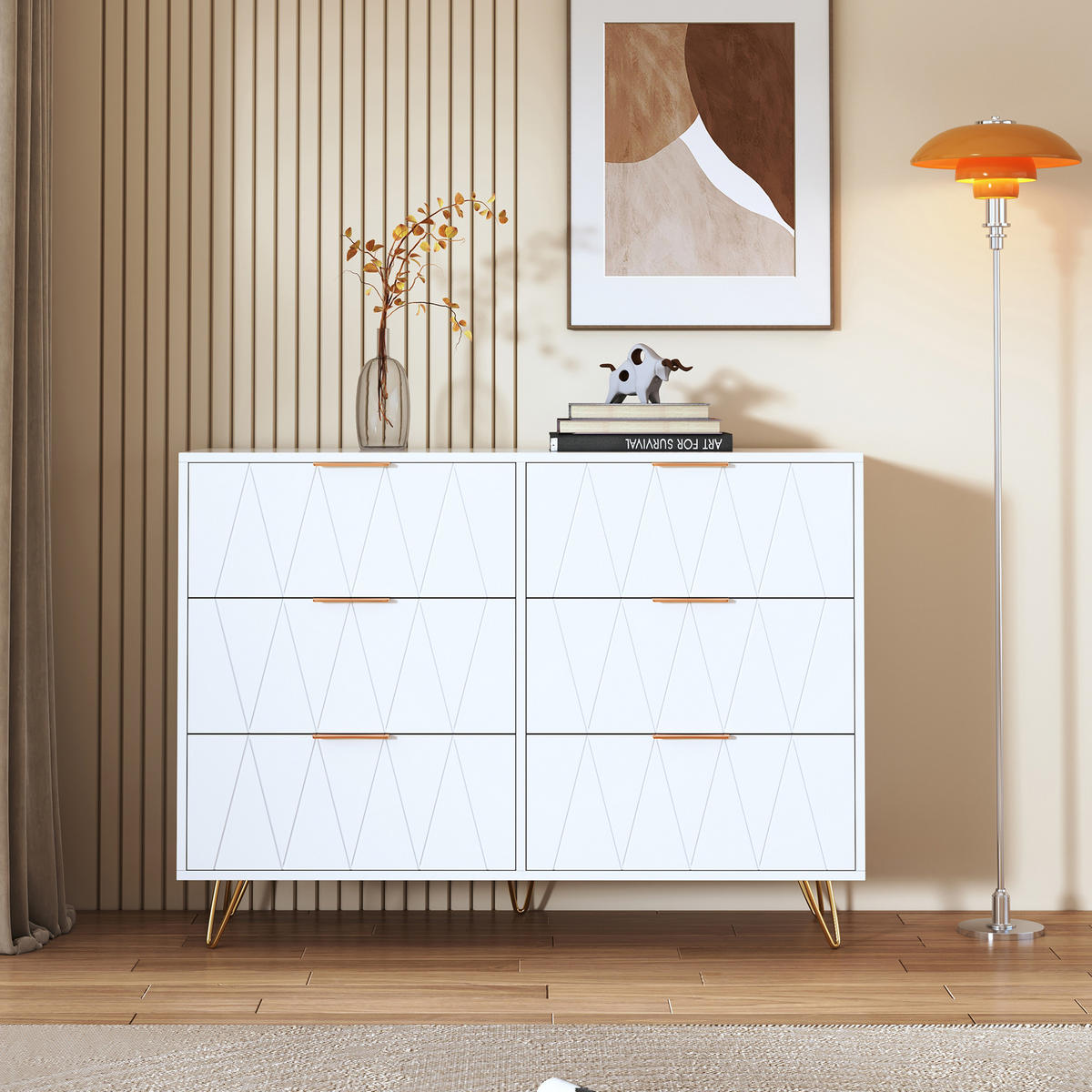 KOMMODE Weiß 6 Schubladen,Sideboard für Wohnzimmer und Schlafzimmer - Weiß, Holz/Metall (34/73/100cm) - PARAFTA HOME