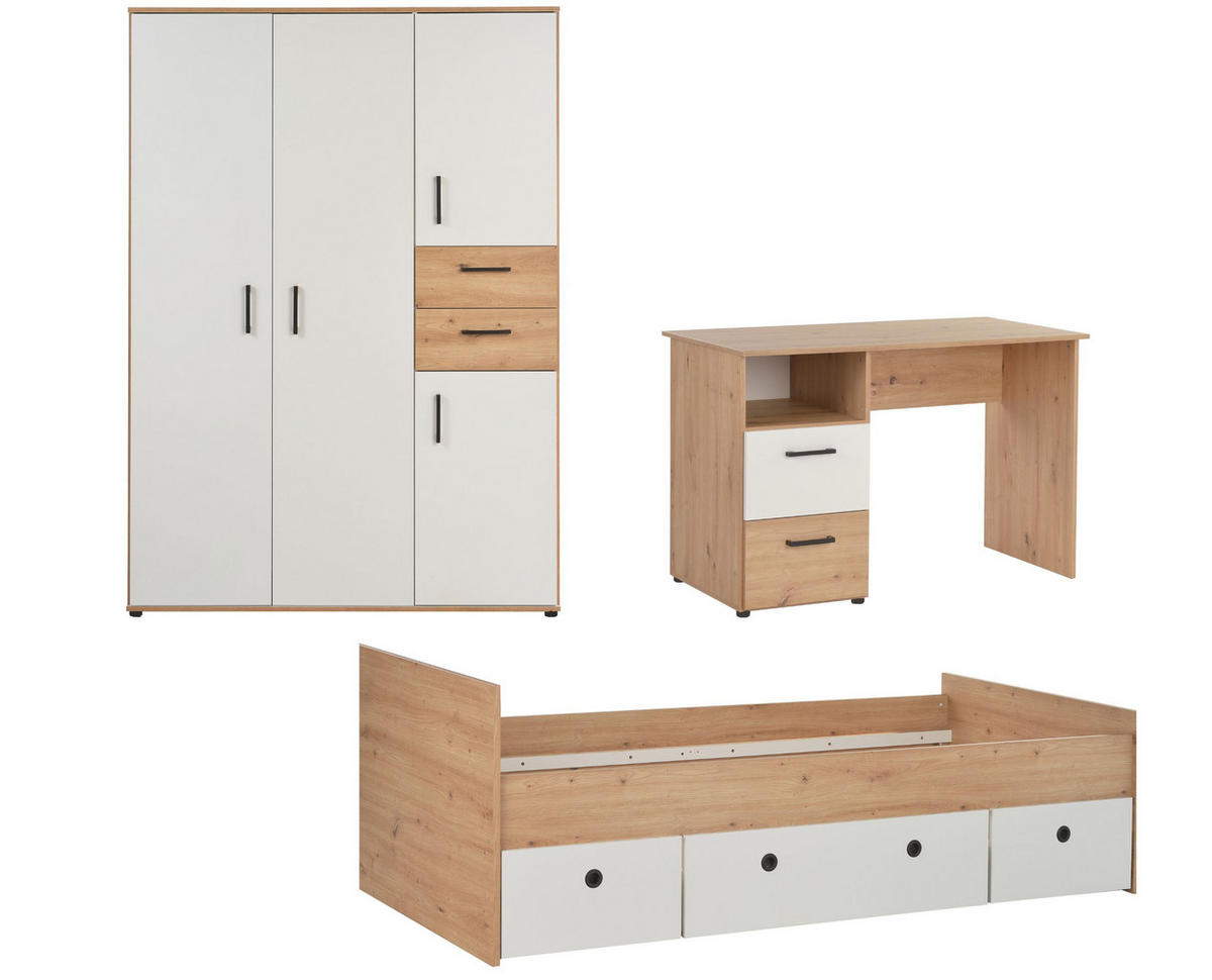 JUGENDZIMMER-SET Bente 3-tlg. - Schwarz/Weiß, Holzwerkstoff/Kunststoff (1/1/1cm) - arthur berndt