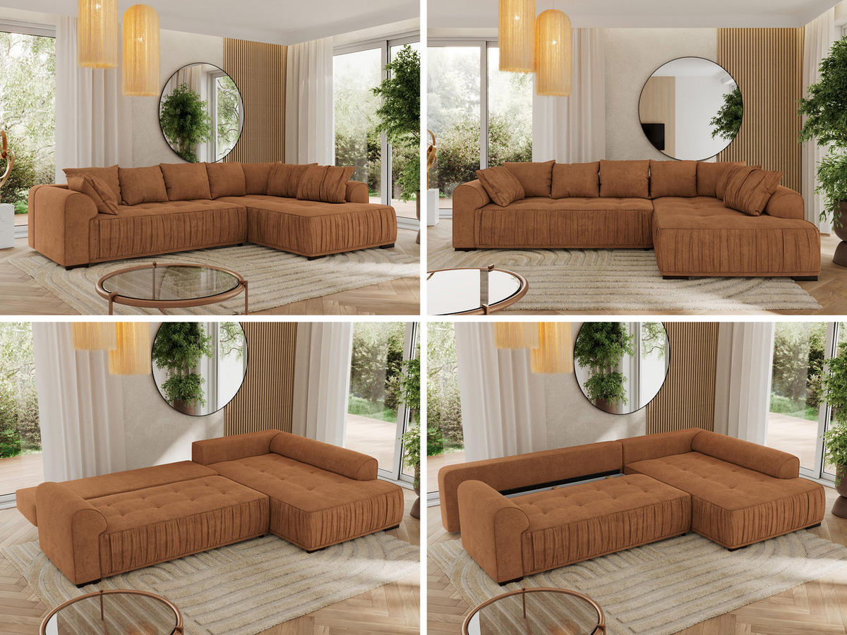 ECKSOFA ORTA Orange Stukture - Links - Schwarz/Orange, Textil (325/200cm) - MKS