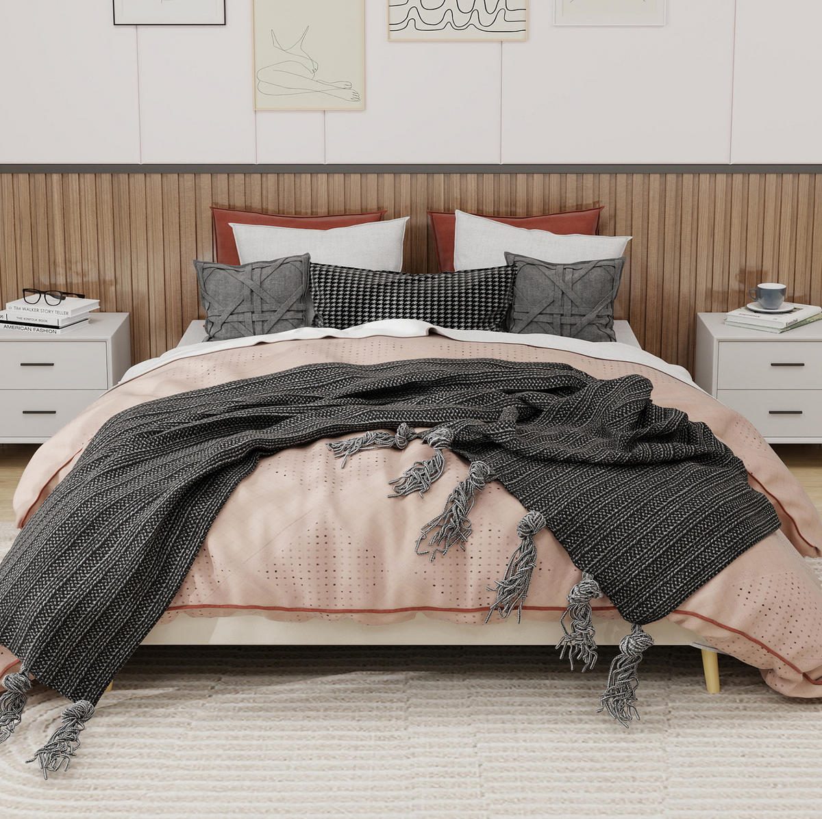 POSTEL 160/200 cm béžová z látky a kovu s pevným rámem v moderním stylu - béžová, textil (160/200cm) - OKWISH