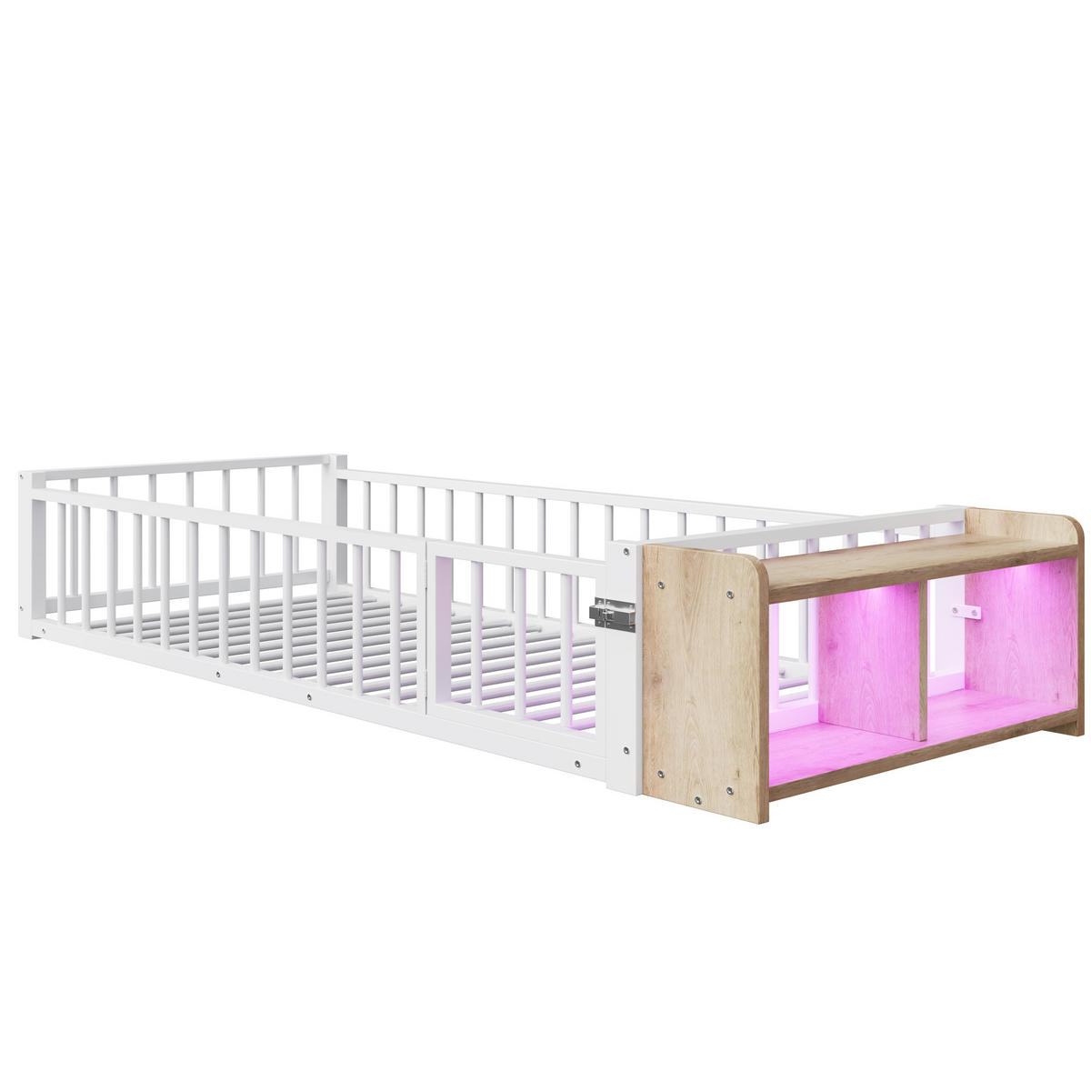 METALLBETT 90/200 cm Weiß mit Ablagefächern und LED-Streifenleuchten - Weiß, Metall (90/200cm) - Oxeza