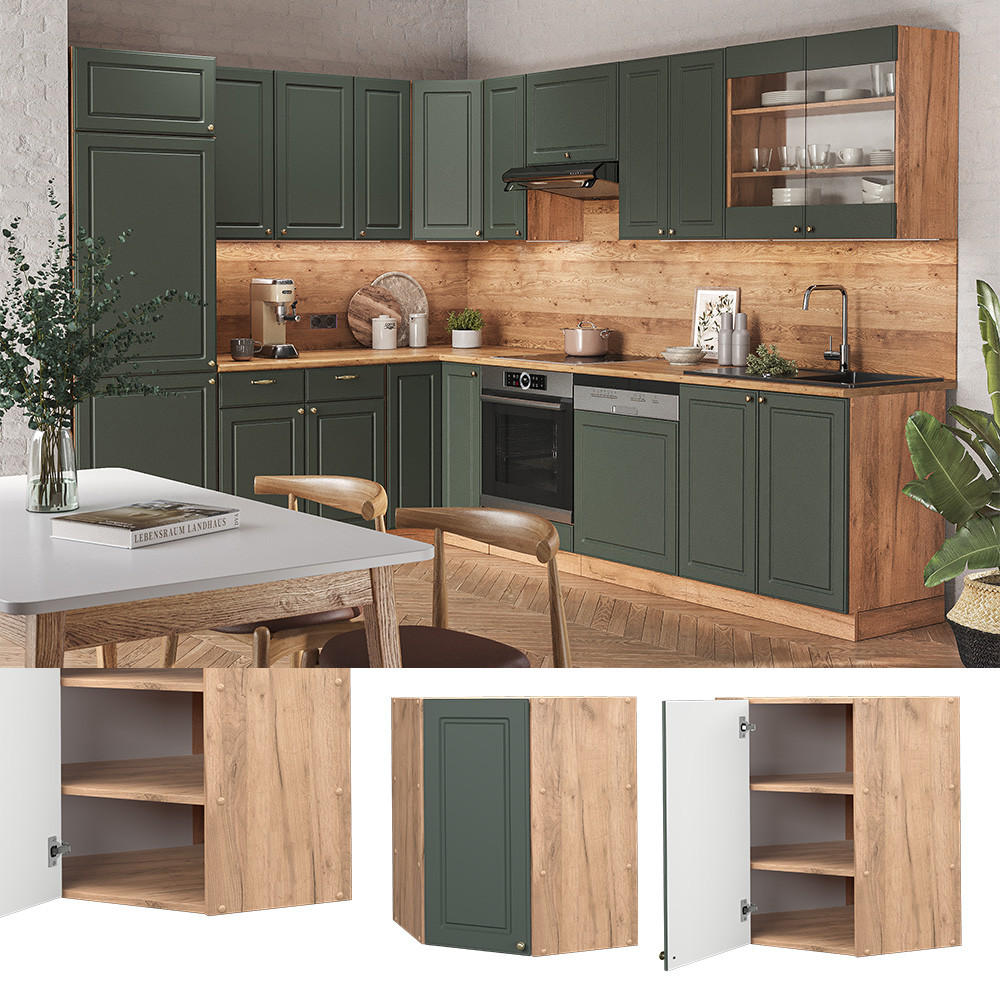 ECKHÄNGESCHRANK Fame-Line Grün-Gold Landhaus 57 cm - Eiche Wotan/Grün, Holzwerkstoff (57/72/34.1cm) - Vicco