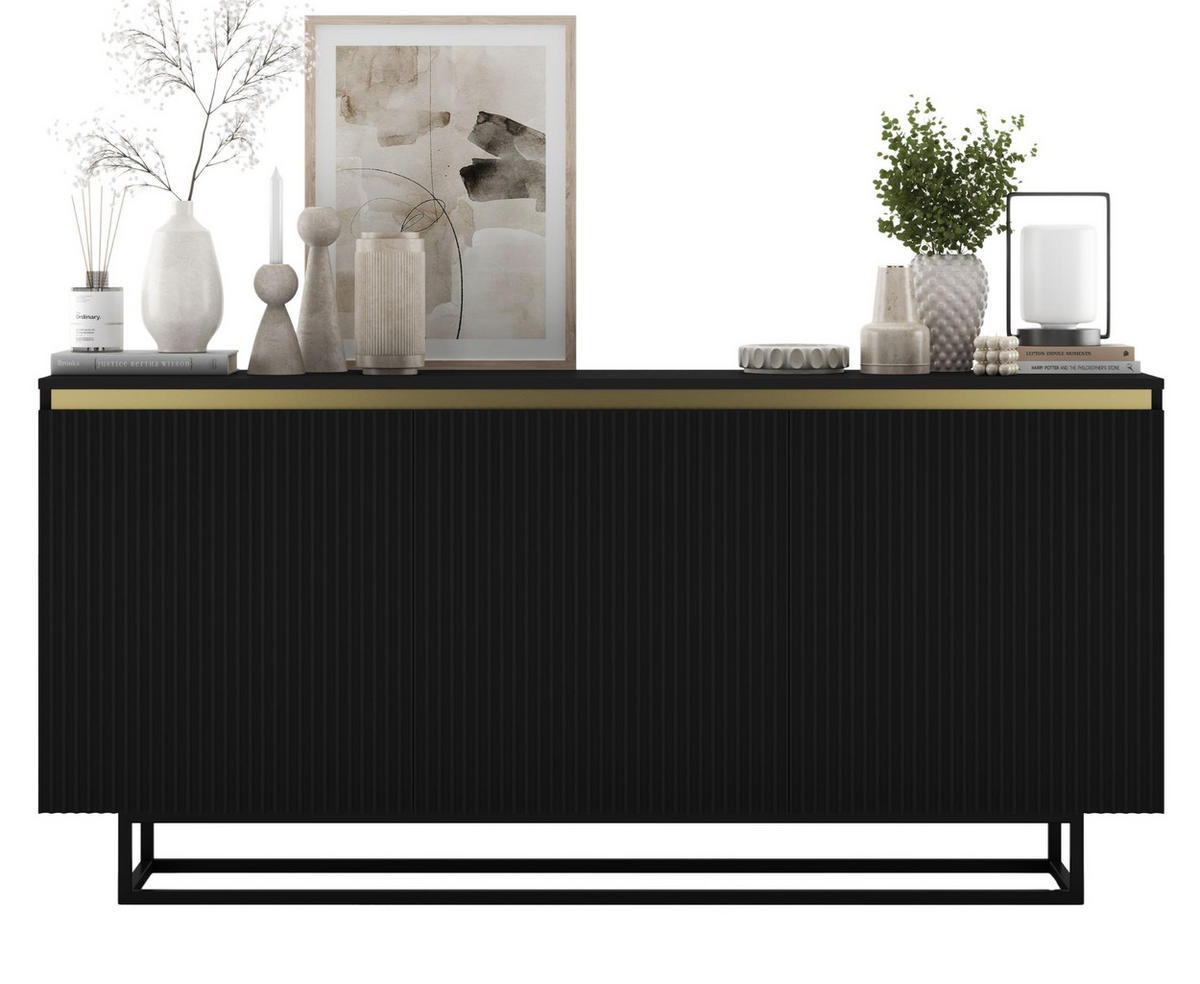 SIDEBOARD Selene 3D Schwarz Matt mit metallrahmen Glamour 167 cm - Schwarz, Holzwerkstoff/Metall (167/79/35cm) - Meble Lindner