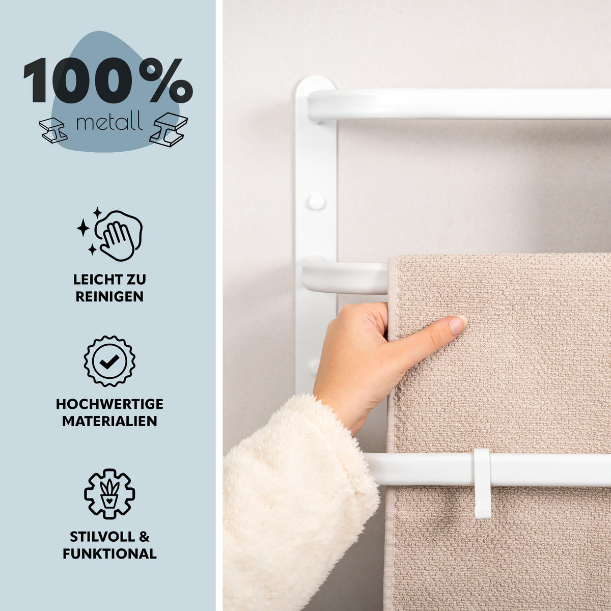 WAND-HANDTUCHHALTER 3 Stangen - Weiß, Metall (67.5/40/23cm) - bremermann