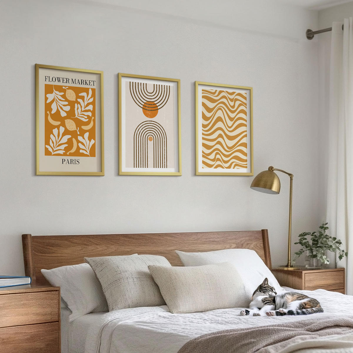 WANDBILDER 3er Set - 40x60 cm Goldrahmen - Poster mit geometrischen Pflanzenmustern - Goldfarben, Kunststoff (40/60cm) - ArtPrintCave