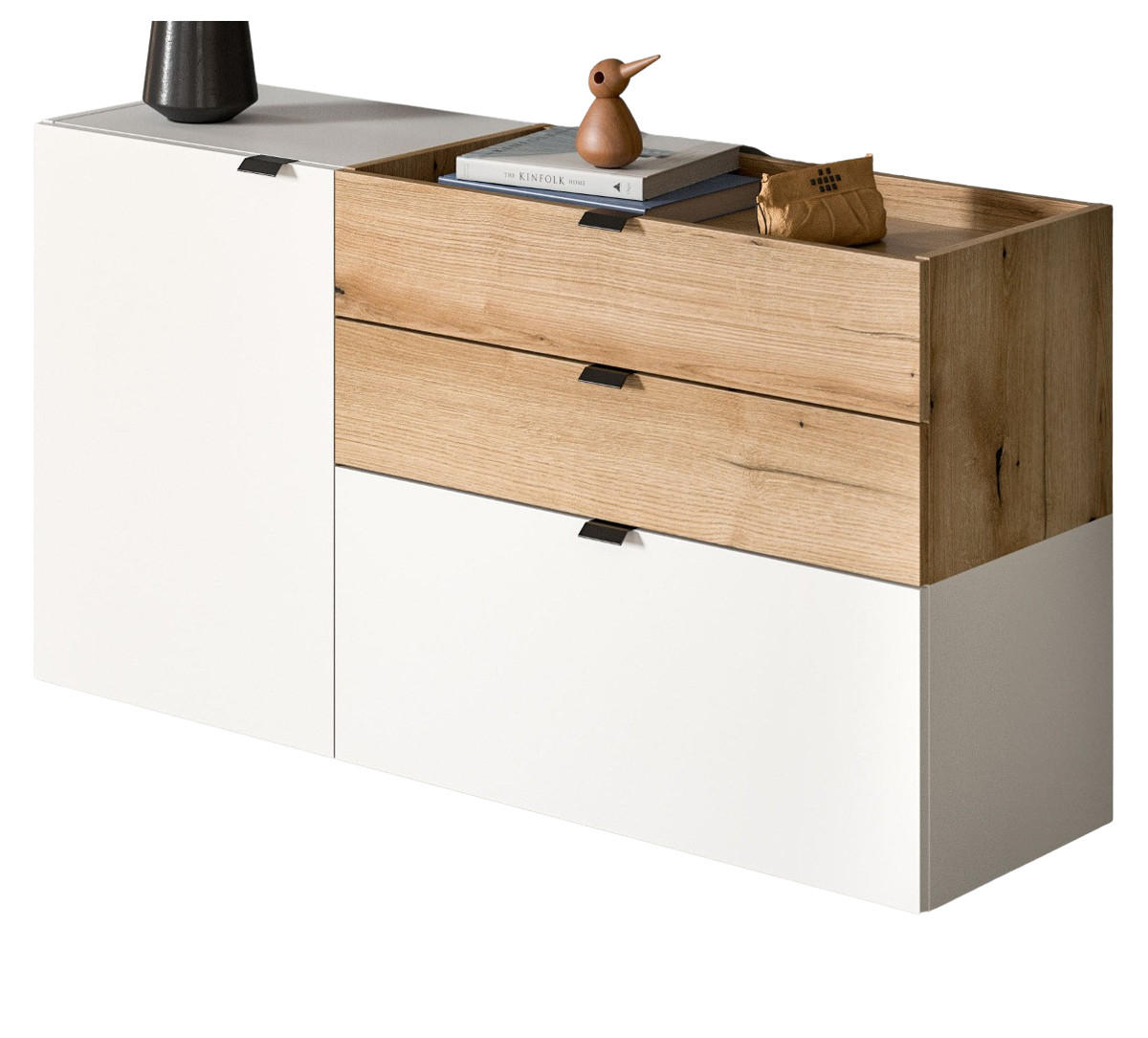 SCHUHSCHRANK weiß, Evoke Eiche 120 cm, Flur Kommode hängend mit Soft-Close - Eichefarben/Schwarz, Holzwerkstoff/Kunststoff (120/64/37cm) - Inn.Furn