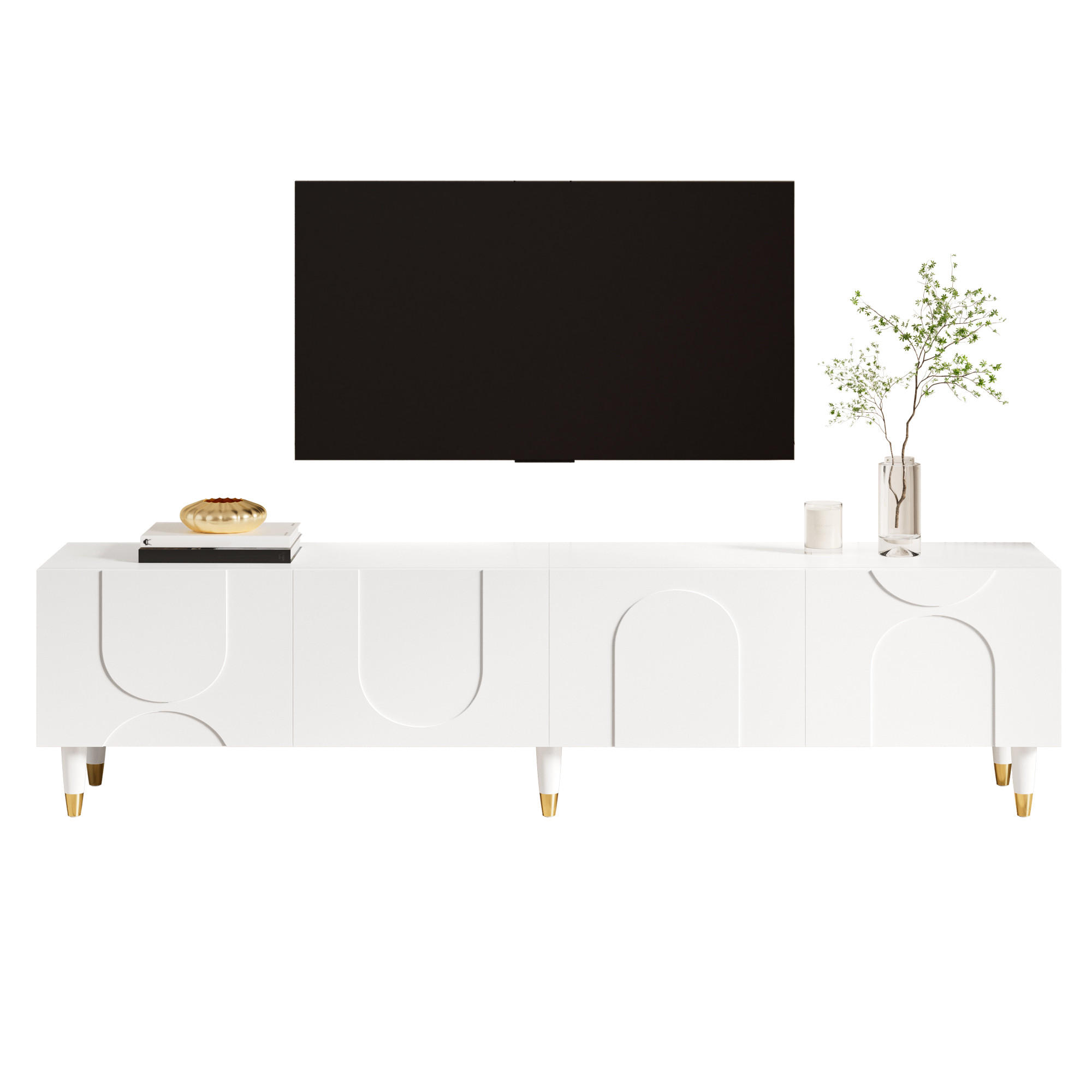 STILVORA TV STOLEK bílý s nohami z masivního dřeva, 180×40×50 cm, do obývacího pokoje