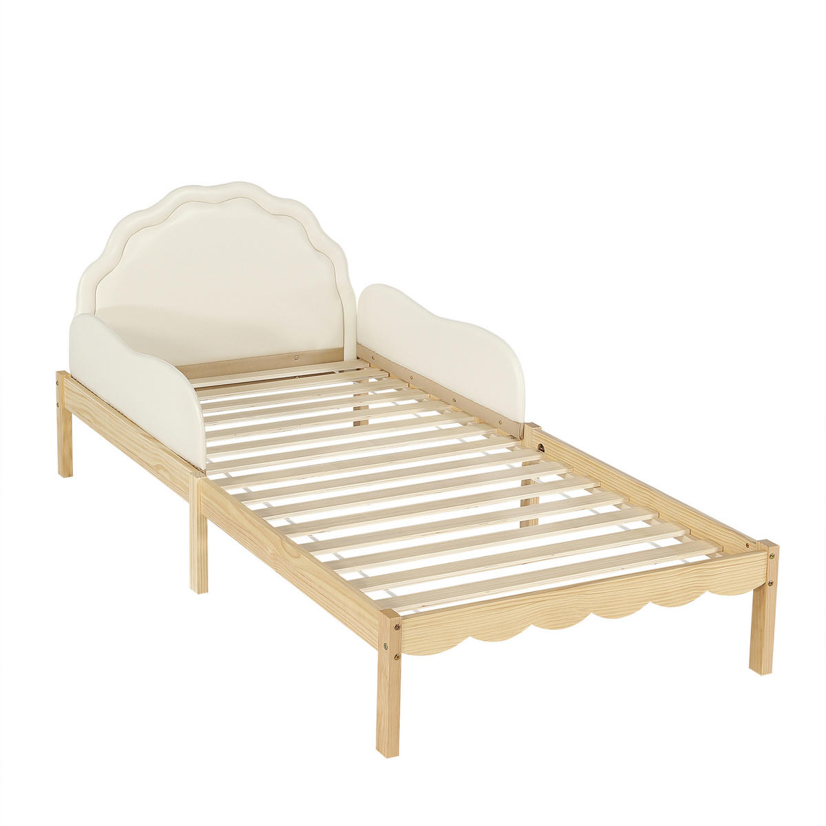 KINDERBETT 90/200 cm in Beige/Natur mit Schutzgeländer - Beige/Naturfarben, Holzwerkstoff/Textil (90/200cm) - WISHDOR