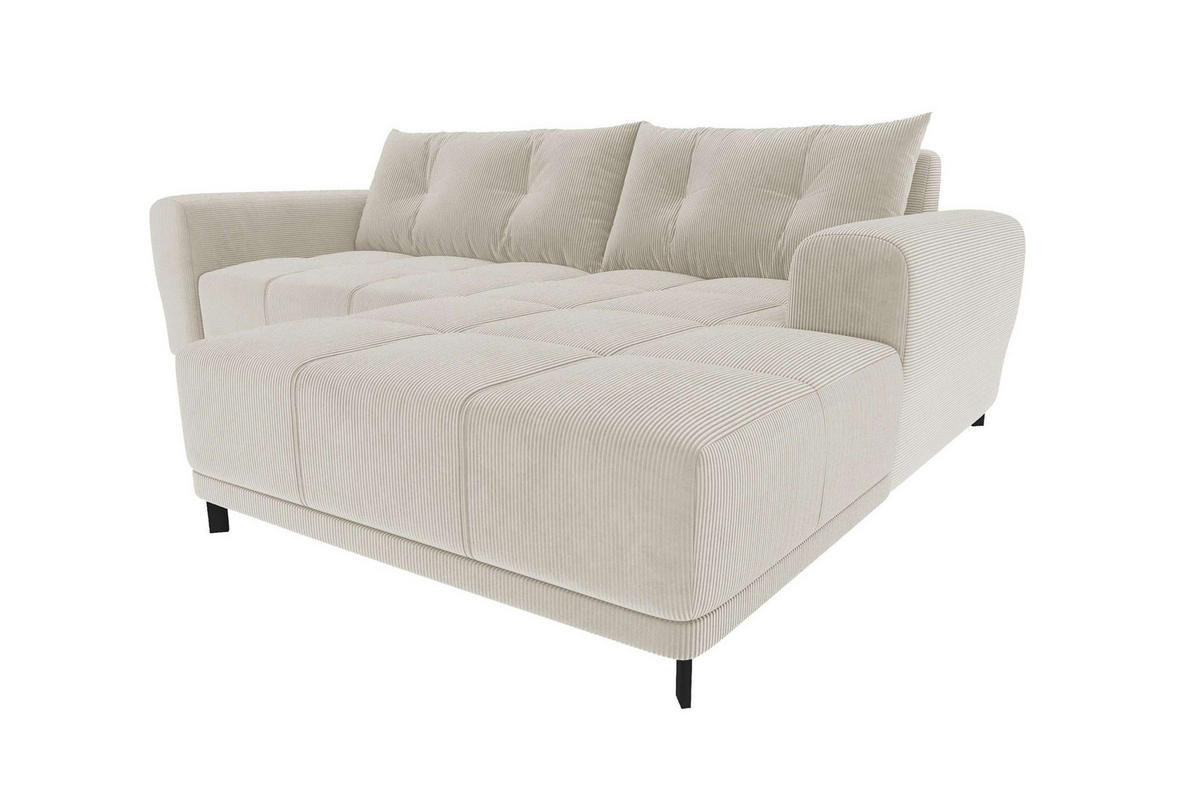 ECKSOFA Massimo Cordstoff Greige inkl. Schlaffunktion Rechts - Greige/Schwarz, Textil/Metall (246/177cm) - 99rooms