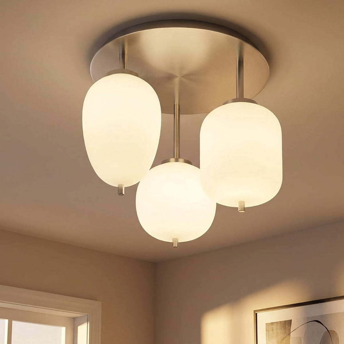 LED DECKENLEUCHTE Metall Weiß Opal - Weiß, Glas (46/46/36cm) - Globo Lighting