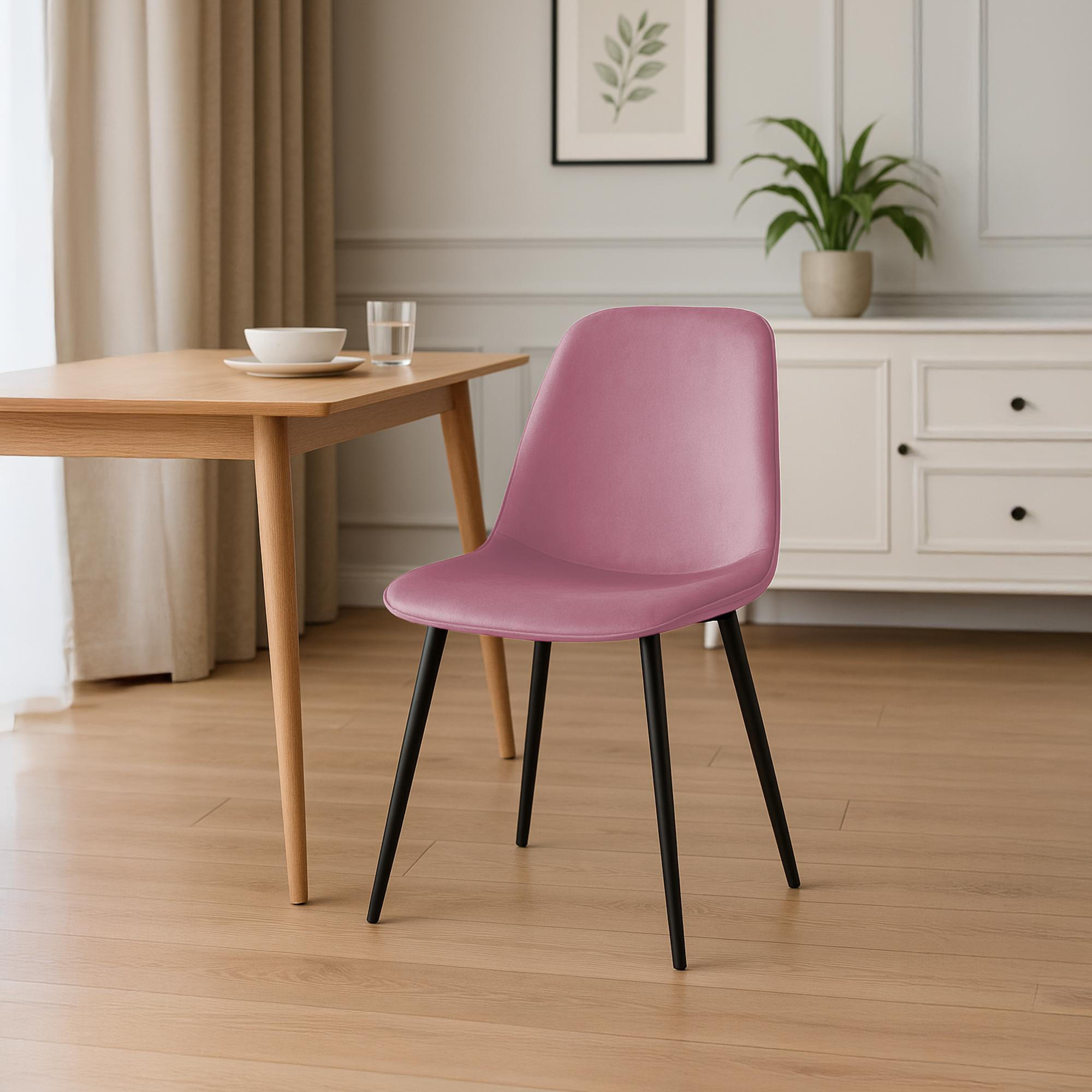 ESSZIMMERSTUHL Samt Rosa - Schwarz/Rosa, Textil/Metall (45/88/54cm) - CLP